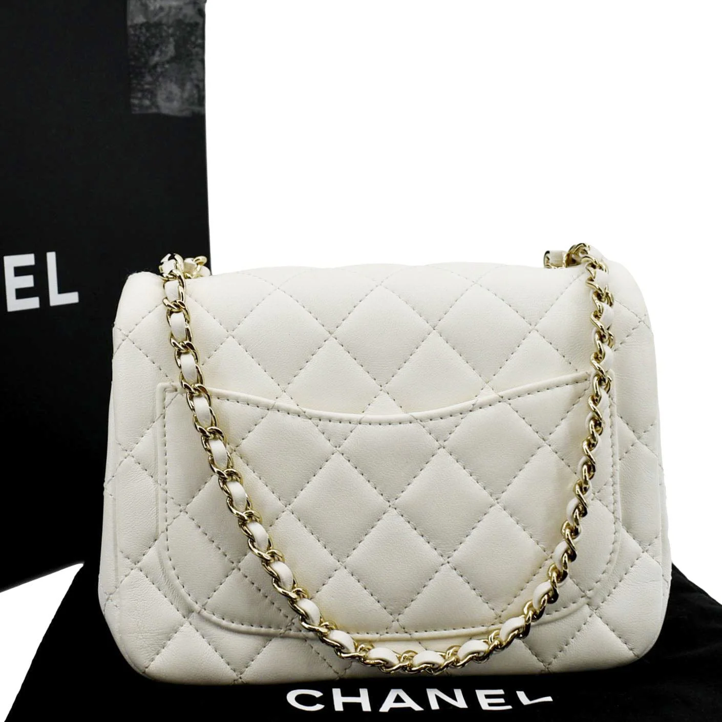 CHANEL Pearl Crush Mini Square Flap Leather Crossbody Bag White - Image 3