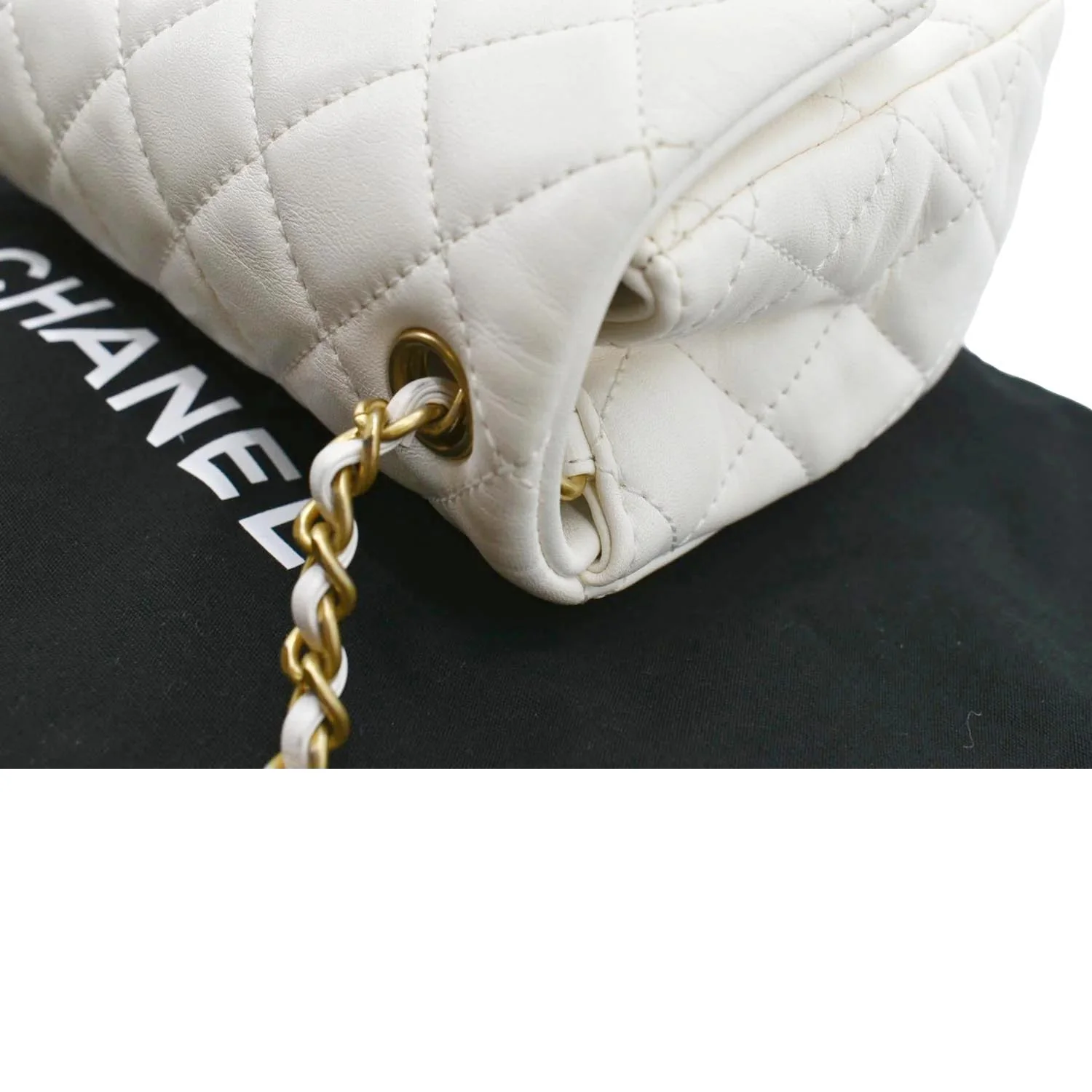 CHANEL Pearl Crush Mini Square Flap Leather Crossbody Bag White - Image 4
