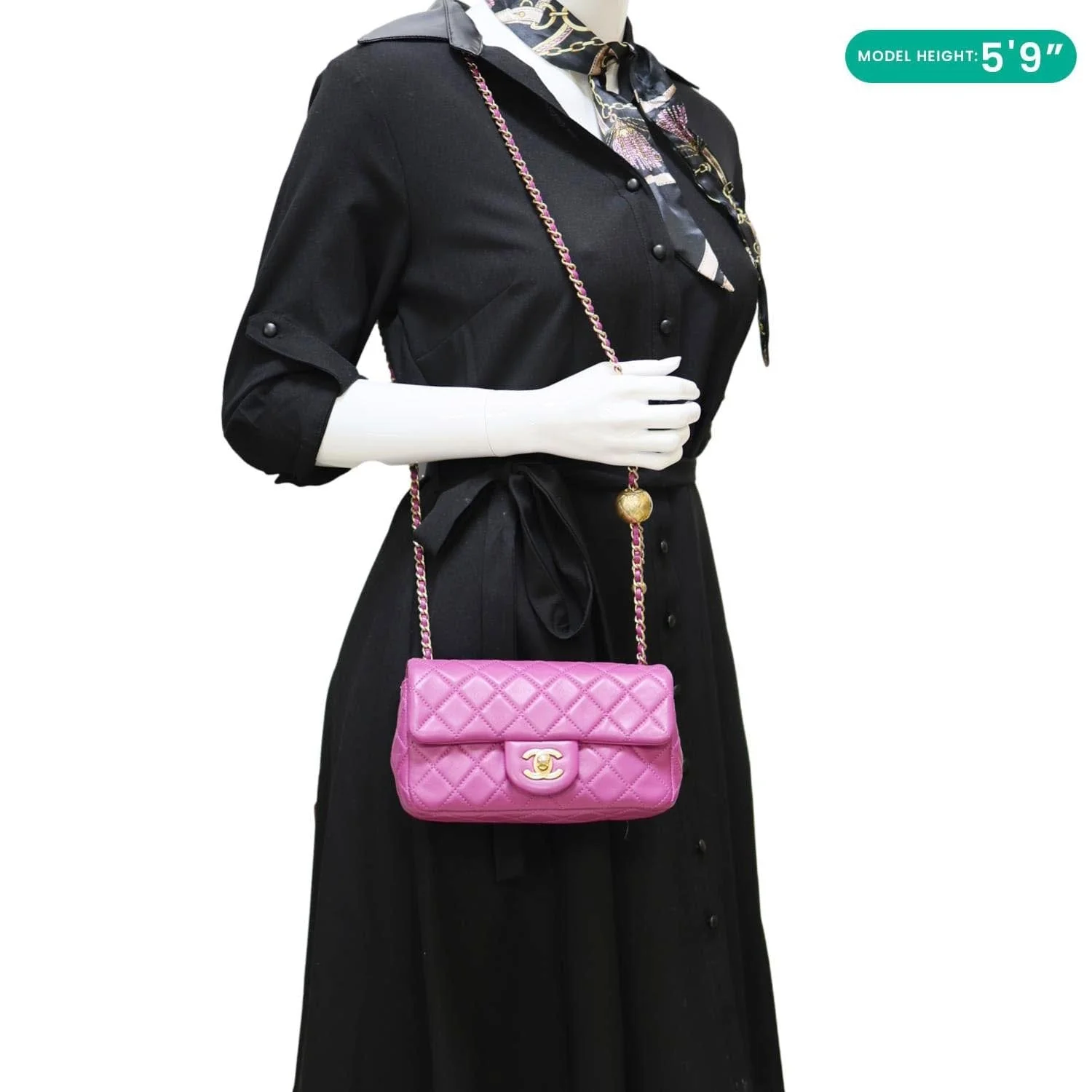 CHANEL Pearl Crush Mini Rectangular Flap Quilted Leather Crossbody Bag Magenta - Image 2