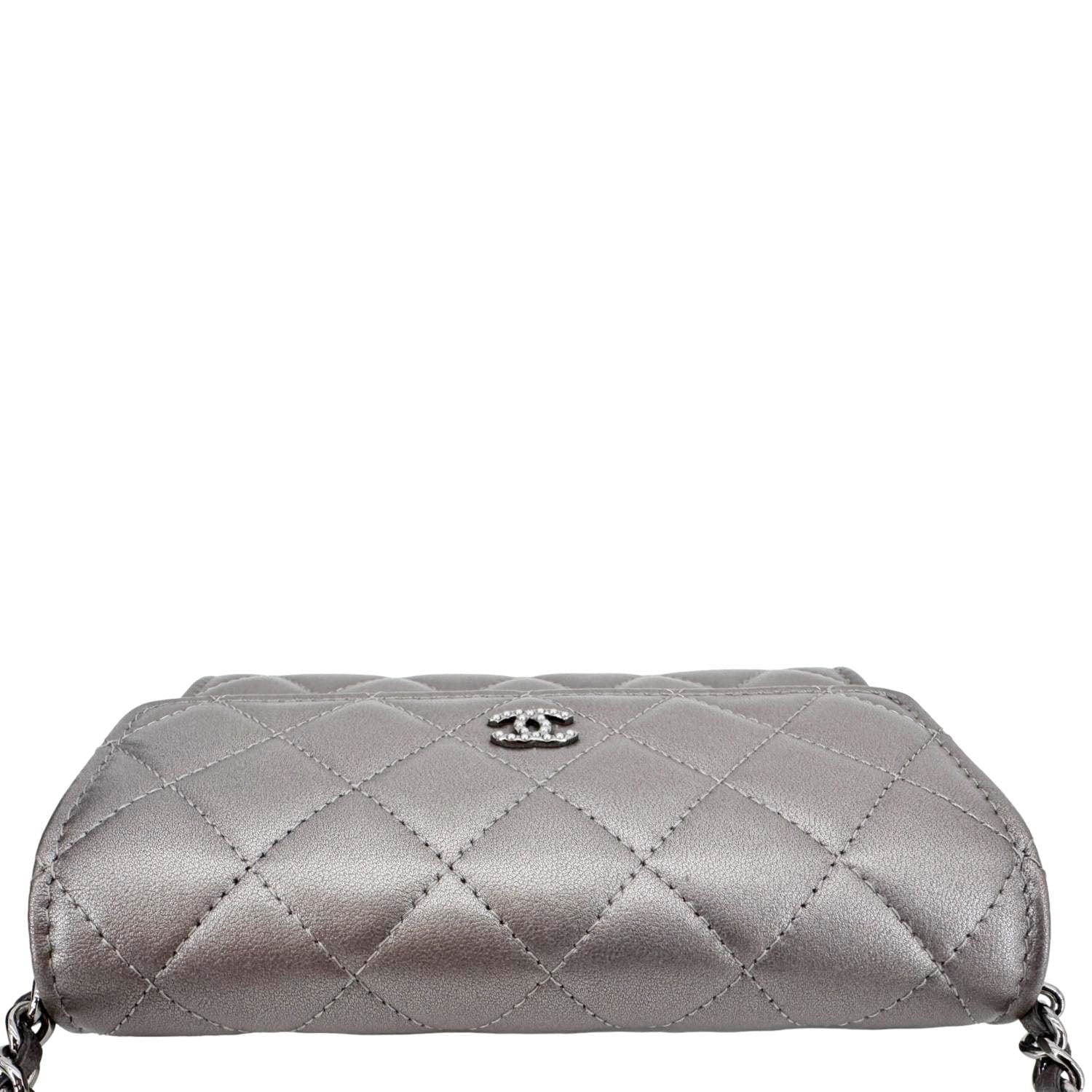 CHANEL Pearl My Shoulder Mini Lambskin Quilted Leather Wallet Silver - Image 5
