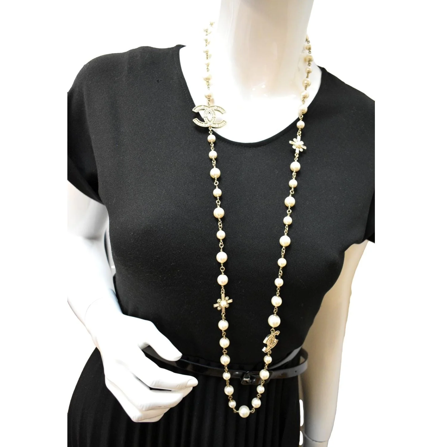 CHANEL Pearl Crystal CC Long Necklace - Sold - Image 2