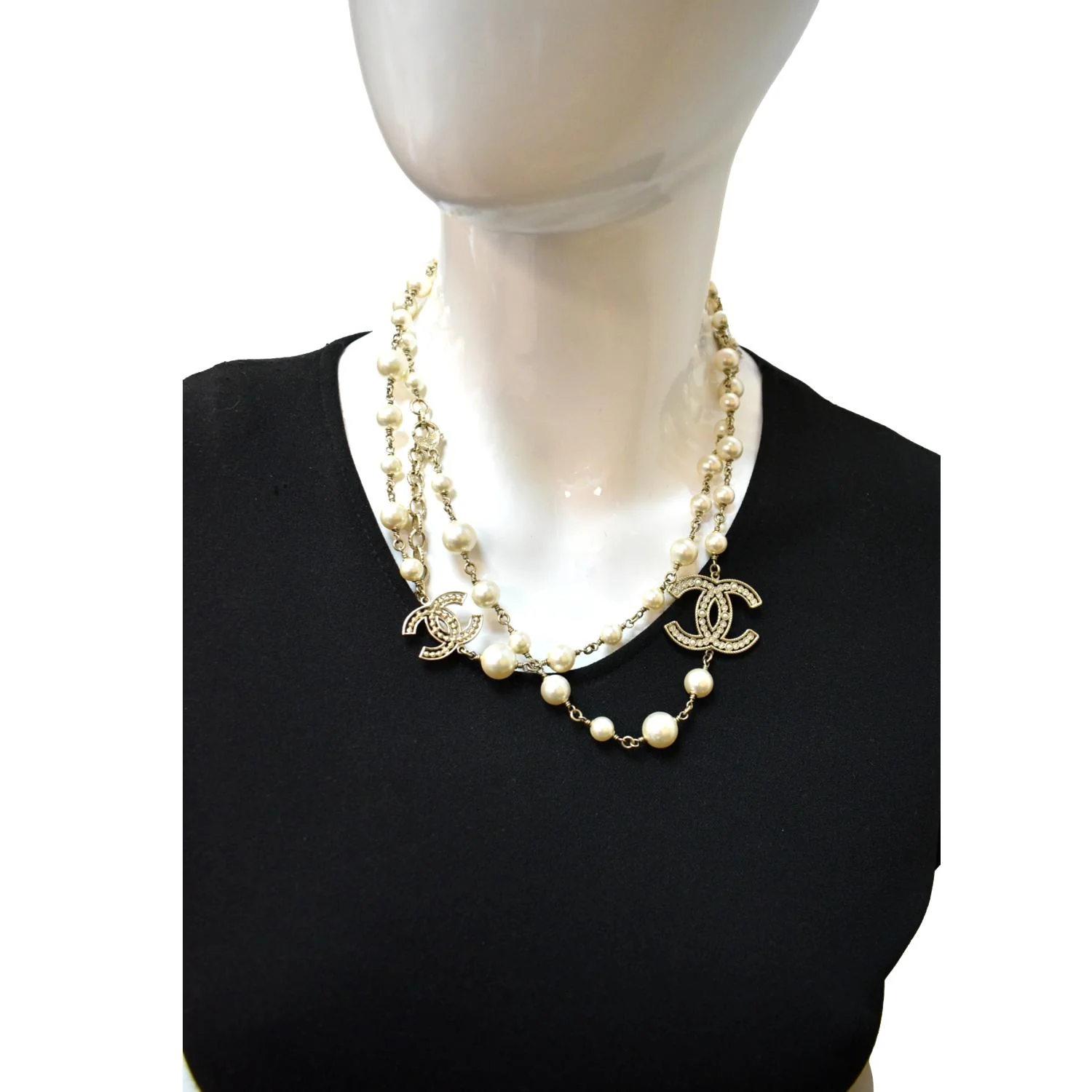 CHANEL Pearl Crystal CC Long Necklace - Sold - Image 3
