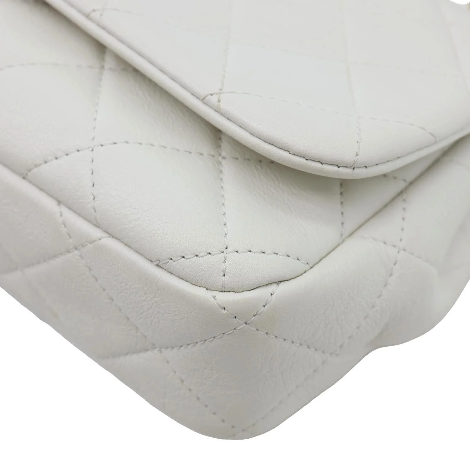 CHANEL Pearl Side Flap Quilted Leather Crossbody Bag White - Image 7