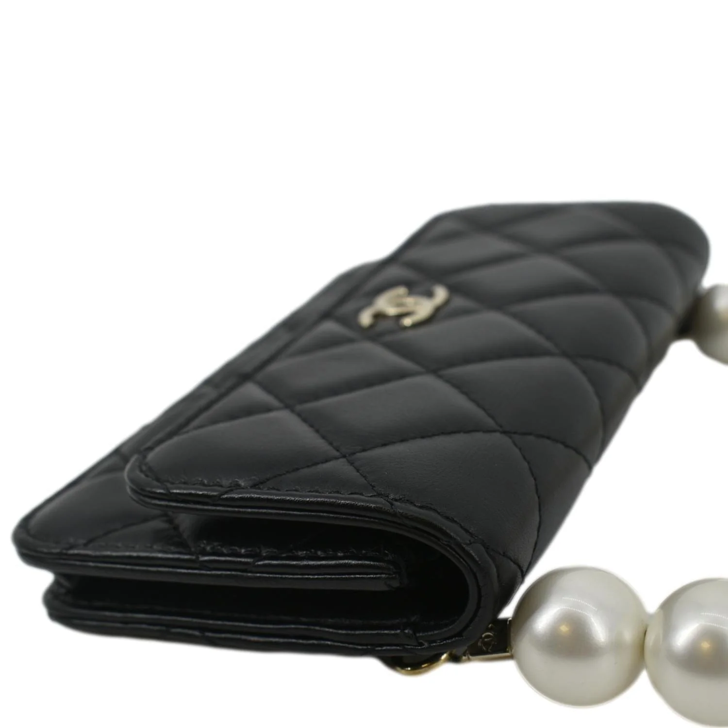 CHANEL Pearl Strap CC Mini Quilted Leather Wallet on Chain Shoulder Bag Black - Image 5