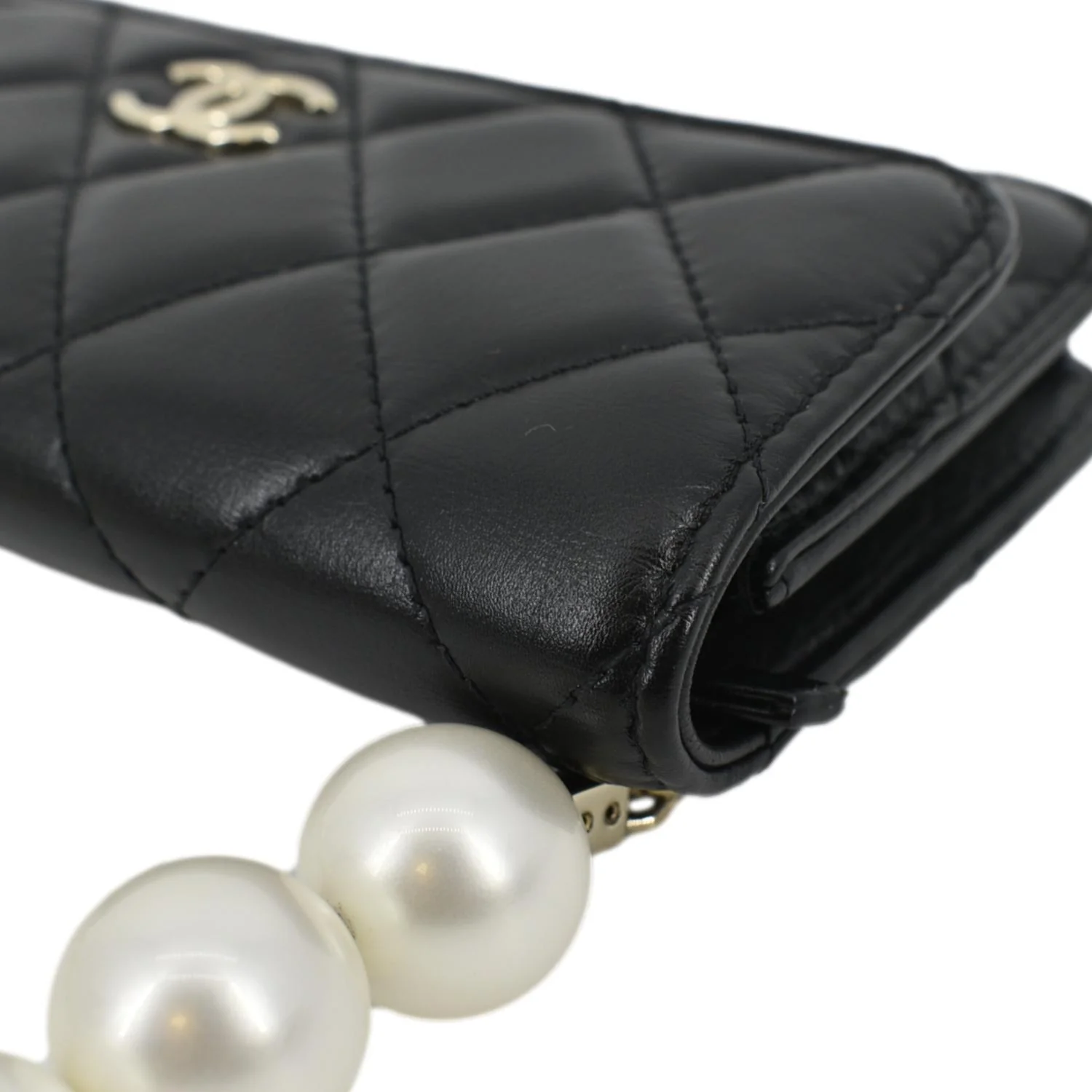 CHANEL Pearl Strap CC Mini Quilted Leather Wallet on Chain Shoulder Bag Black - Image 6
