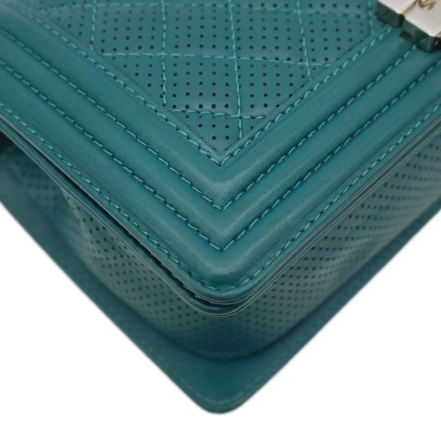 CHANEL Boy Flap Perforated Leather Crossbody Bag Turquoise - Image 8