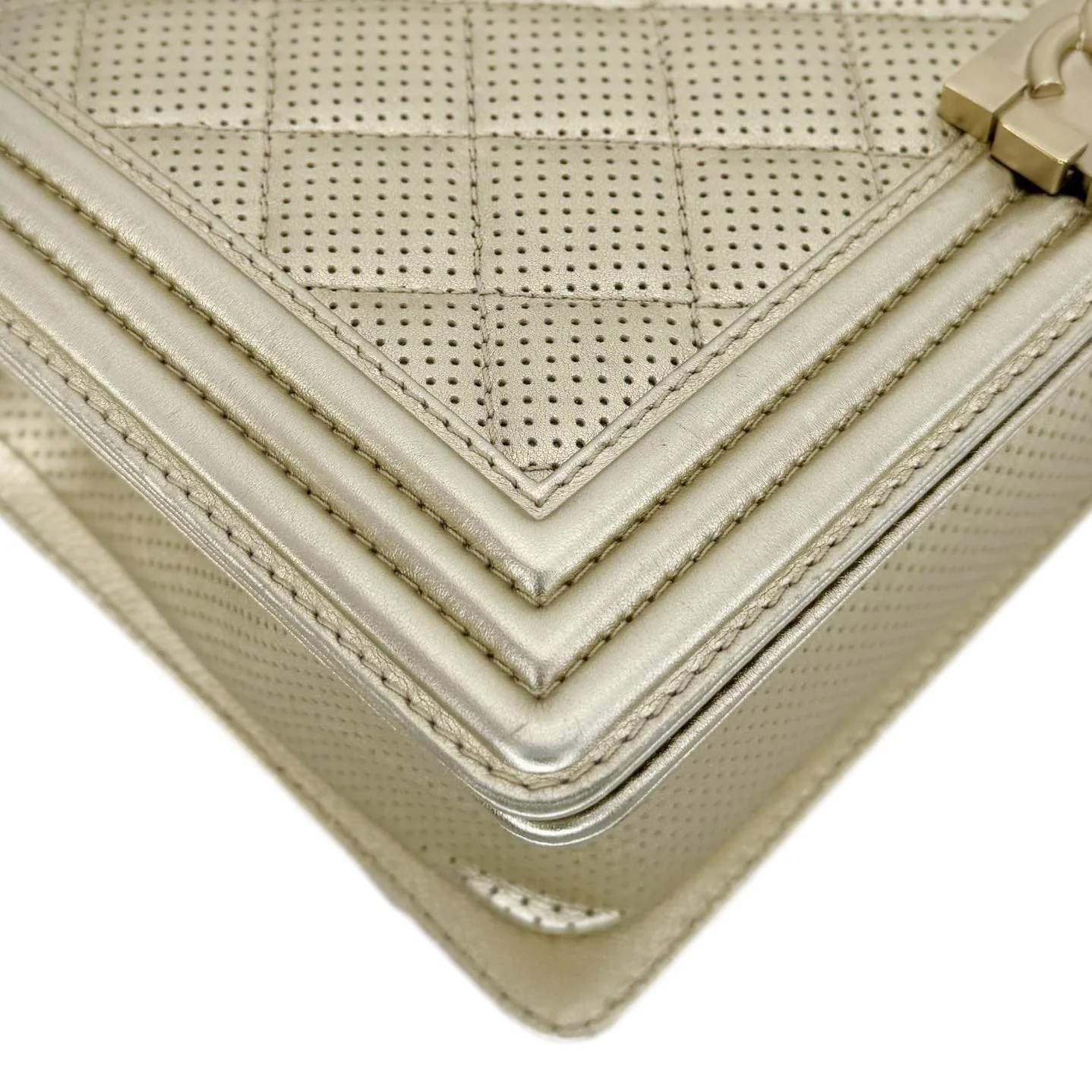 CHANEL Boy Flap Medium Perforated Lambskin Leather Shoulder Bag Light Gold - Image 10