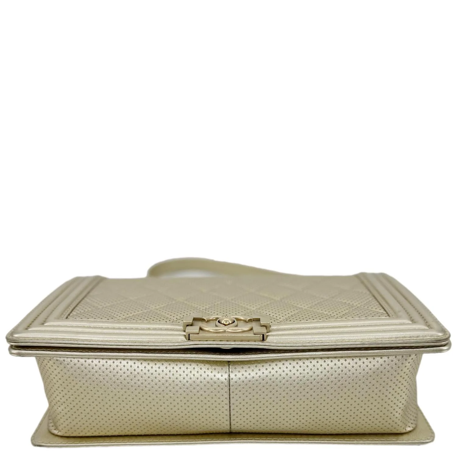 CHANEL Boy Flap Medium Perforated Lambskin Leather Shoulder Bag Light Gold - Image 12