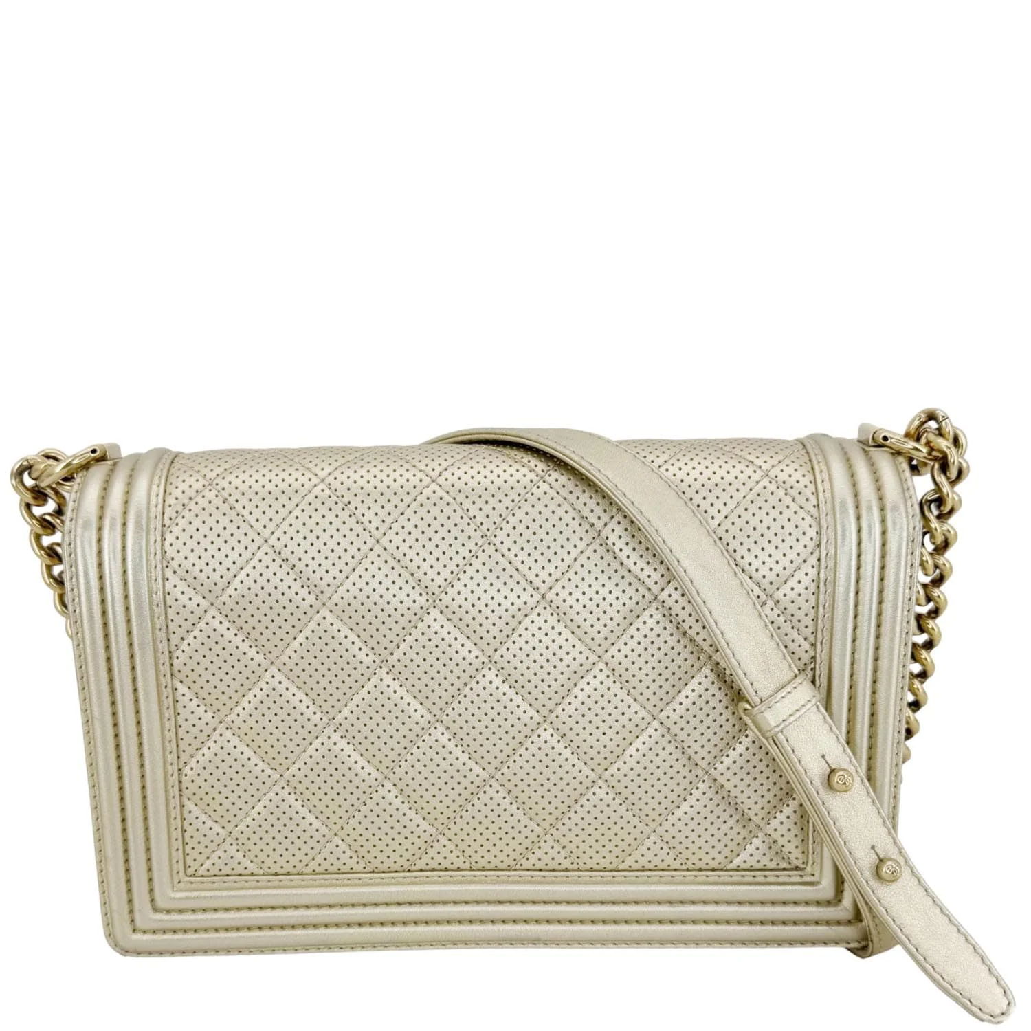 CHANEL Boy Flap Medium Perforated Lambskin Leather Shoulder Bag Light Gold - Image 5