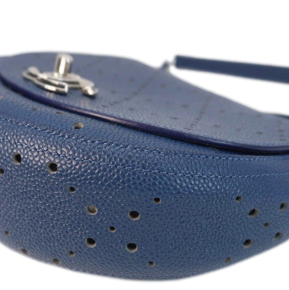 CHANEL Perforated Caviar Leather Messenger Bag Navy Blue - Image 9