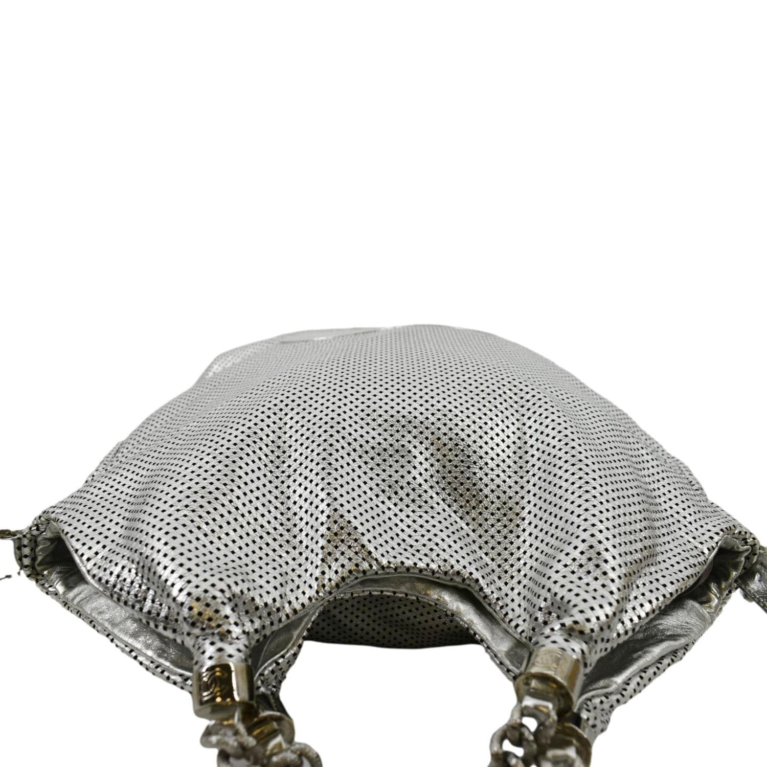 CHANEL Rodeo Drive Perforated Leather Shoulder Bag Metallic Silver - Image 4
