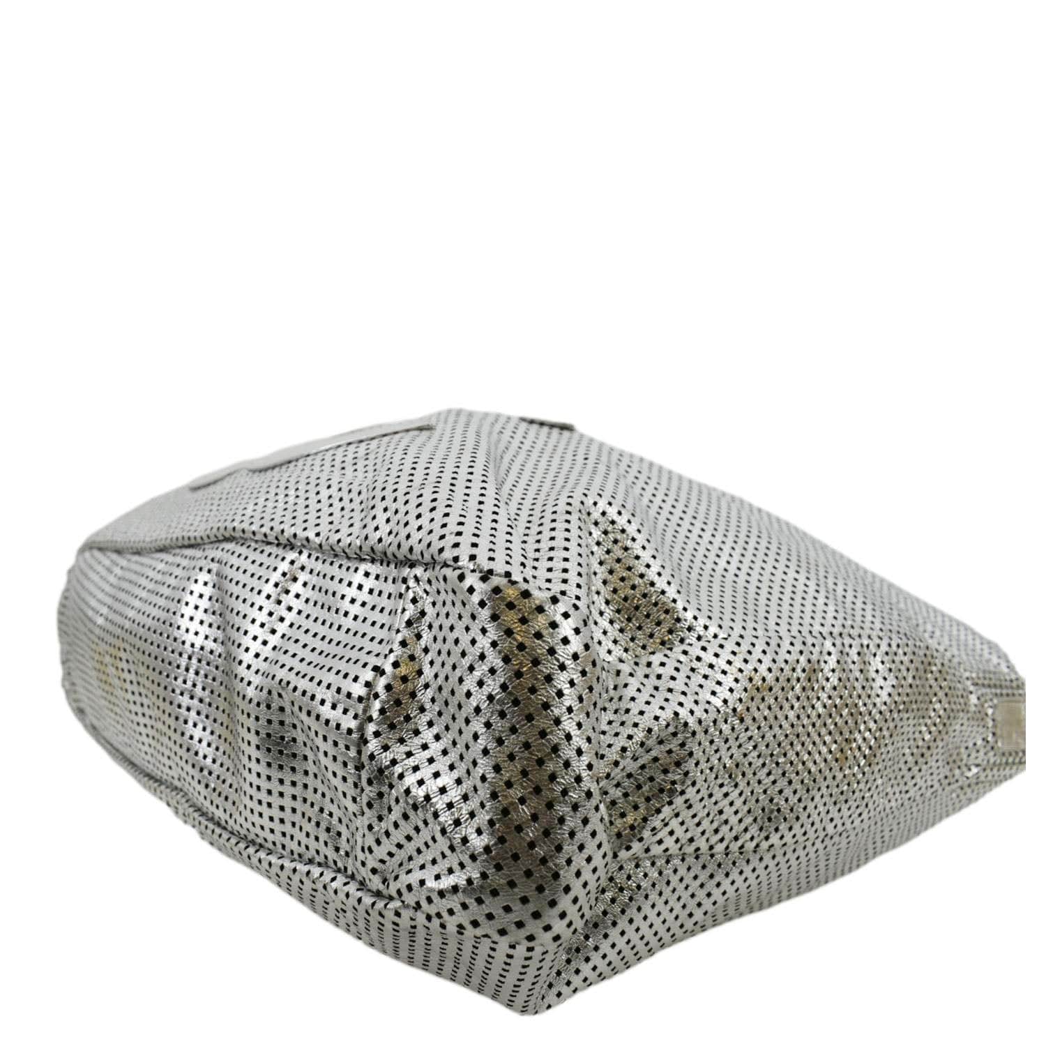 CHANEL Rodeo Drive Perforated Leather Shoulder Bag Metallic Silver - Image 8