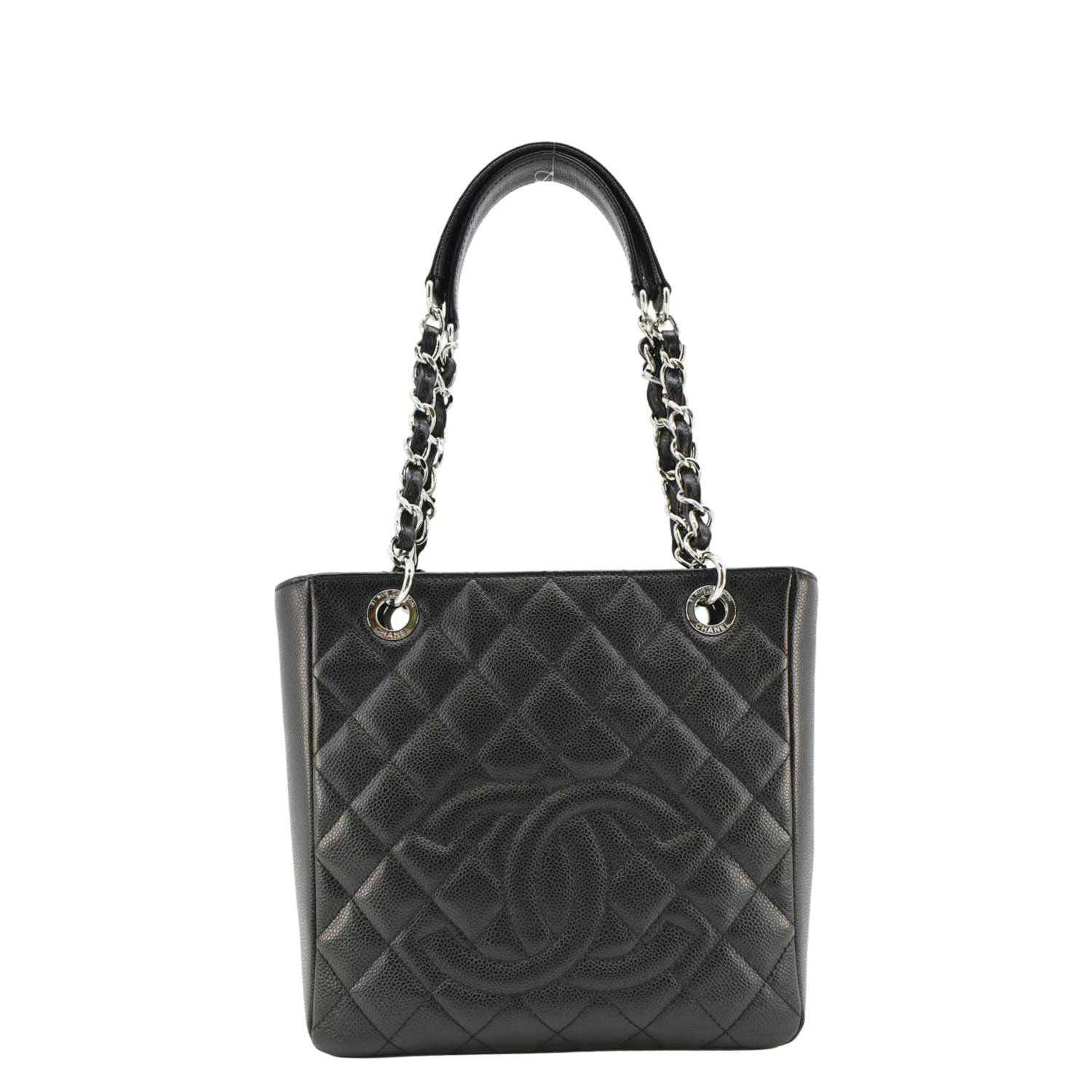CHANEL PST Petit Quilted Caviar Leather Shopping Tote Bag Black - Image 3