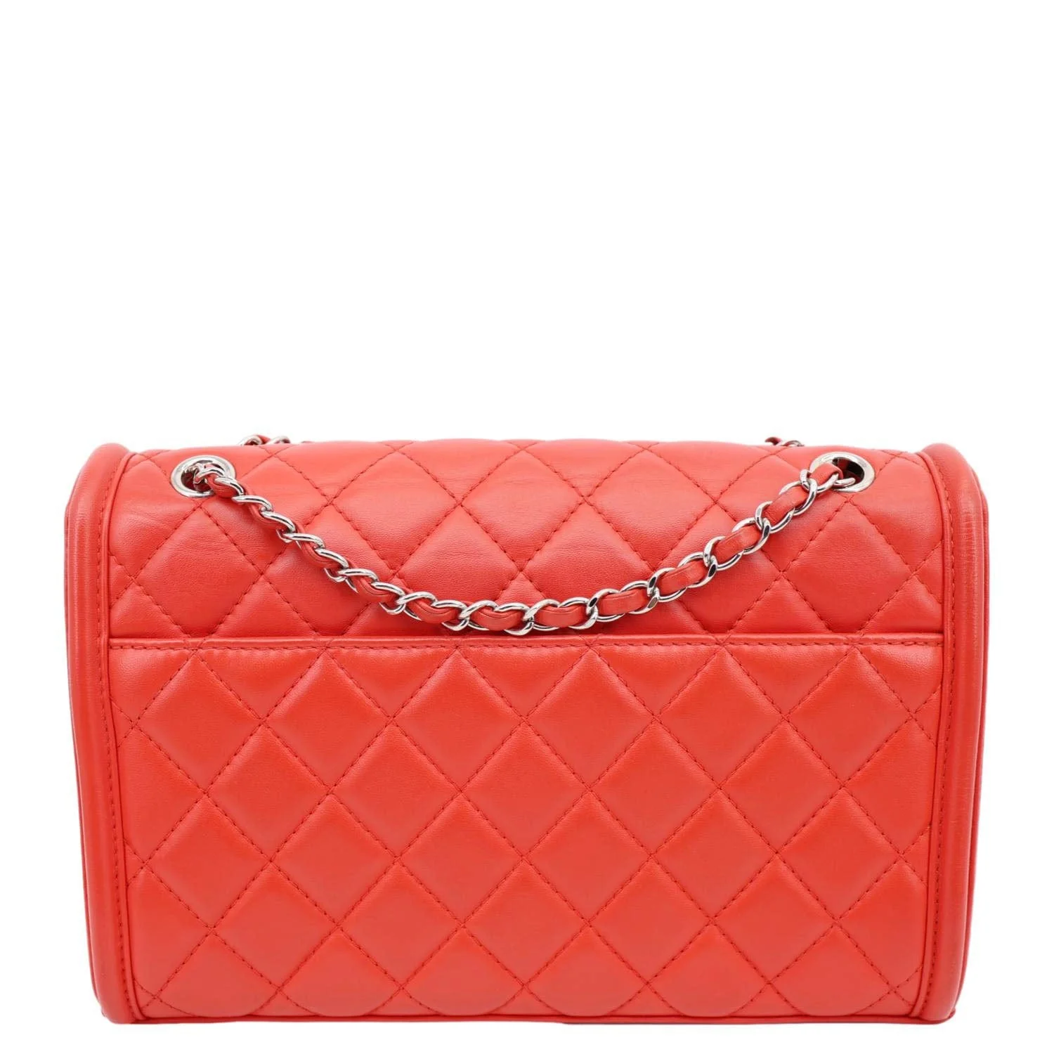 CHANEL Geometric Flap Large Lambskin Quilted Leather Crossbody Bag Red - Image 3