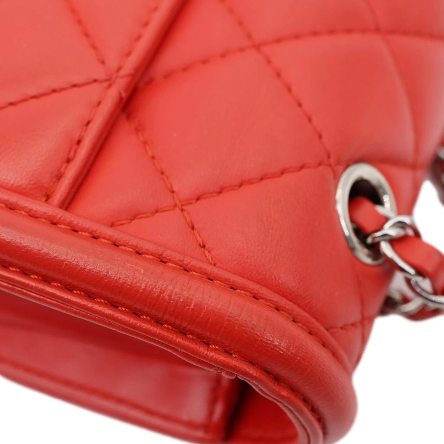 CHANEL Geometric Flap Large Lambskin Quilted Leather Crossbody Bag Red - Image 5