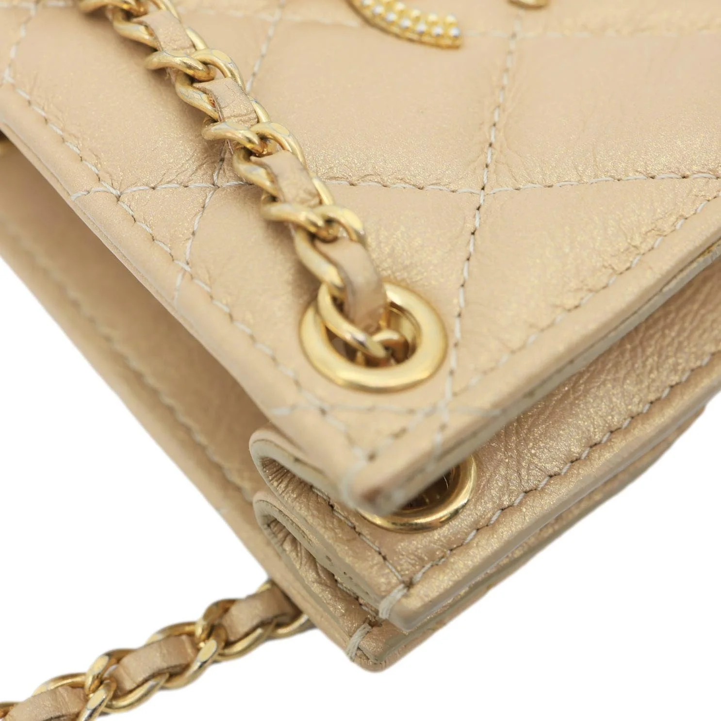 CHANEL CC Quilted Leather Crossbody Phone Holder Gold - Image 6