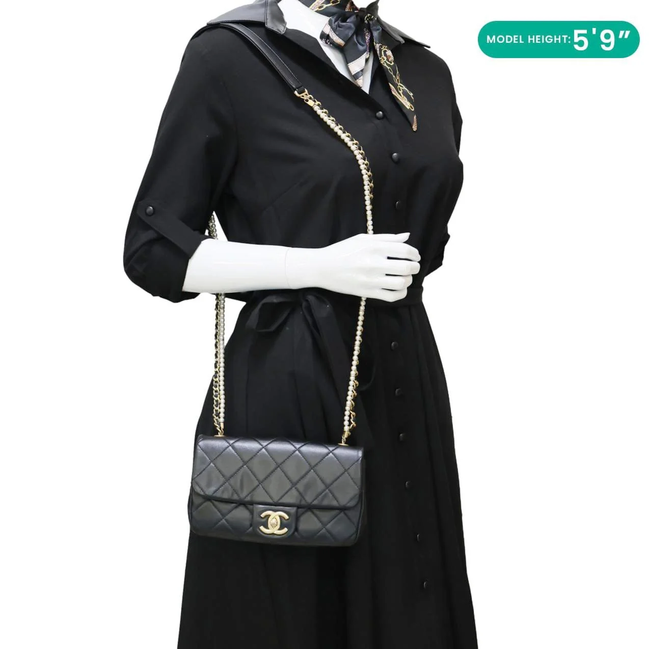 CHANEL Crystal Pearls Rectangular Flap Mini Quilted Leather Chain Crossbody Bag Black - Image 2