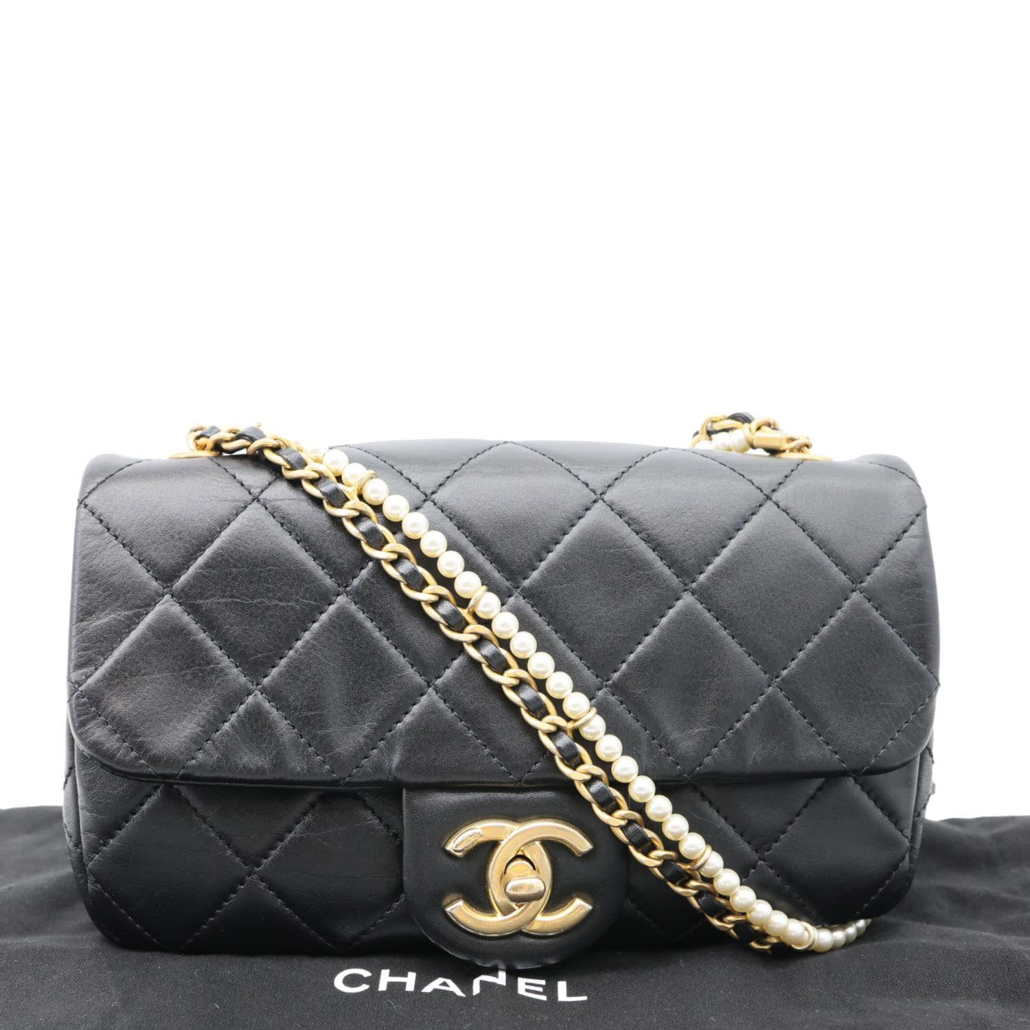 CHANEL Crystal Pearls Rectangular Flap Mini Quilted Leather Chain Crossbody Bag Black - Image 3