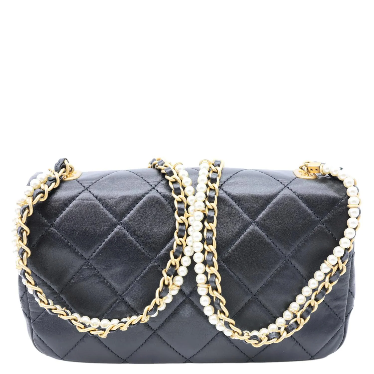 CHANEL Crystal Pearls Rectangular Flap Mini Quilted Leather Chain Crossbody Bag Black - Image 4