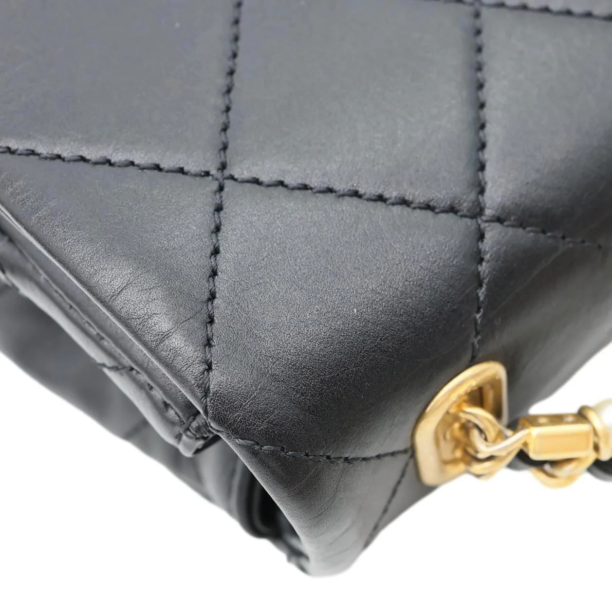 CHANEL Crystal Pearls Rectangular Flap Mini Quilted Leather Chain Crossbody Bag Black - Image 6