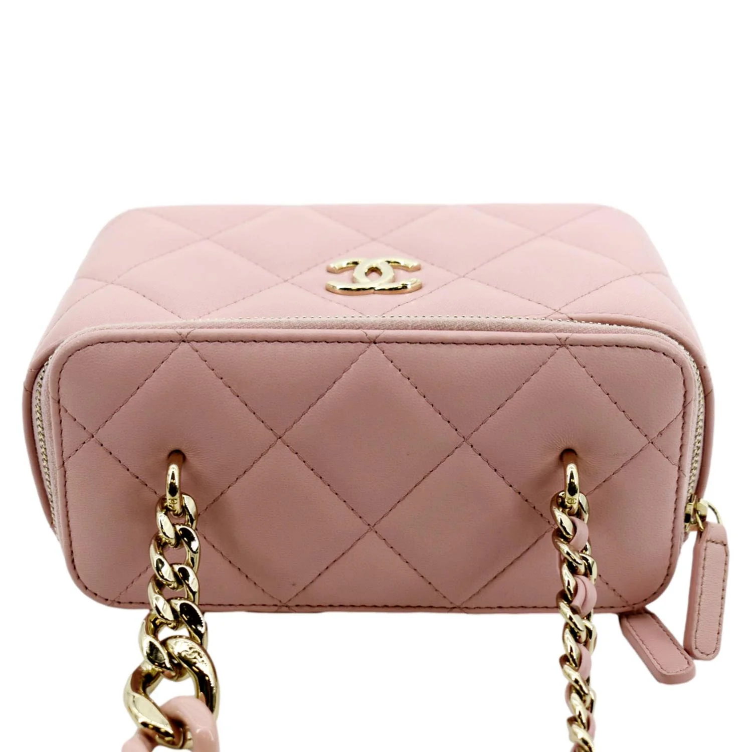 CHANEL Resin Elegant Chain Vanity Case Quilted Leather Shoulder Bag Pink - Image 4