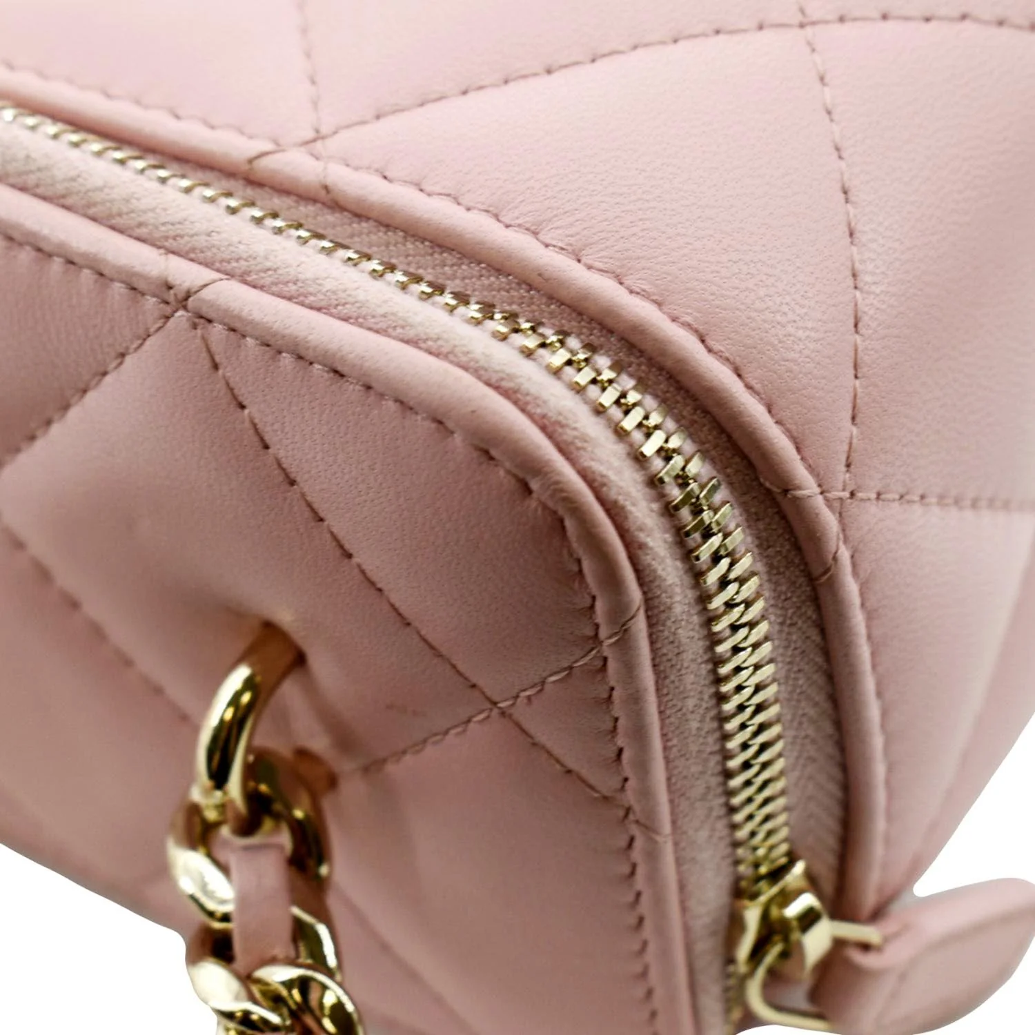 CHANEL Resin Elegant Chain Vanity Case Quilted Leather Shoulder Bag Pink - Image 5