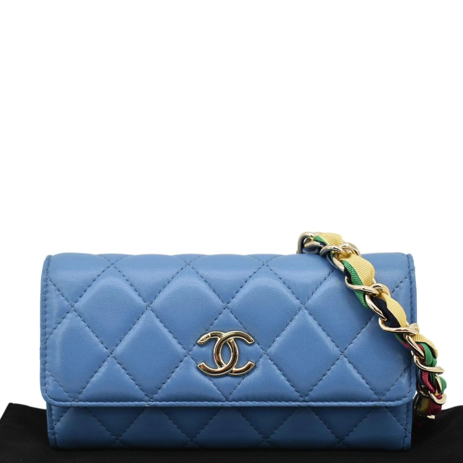 CHANEL Ribbon Leather Long Clutch Crossbody Bag Blue - Image 3