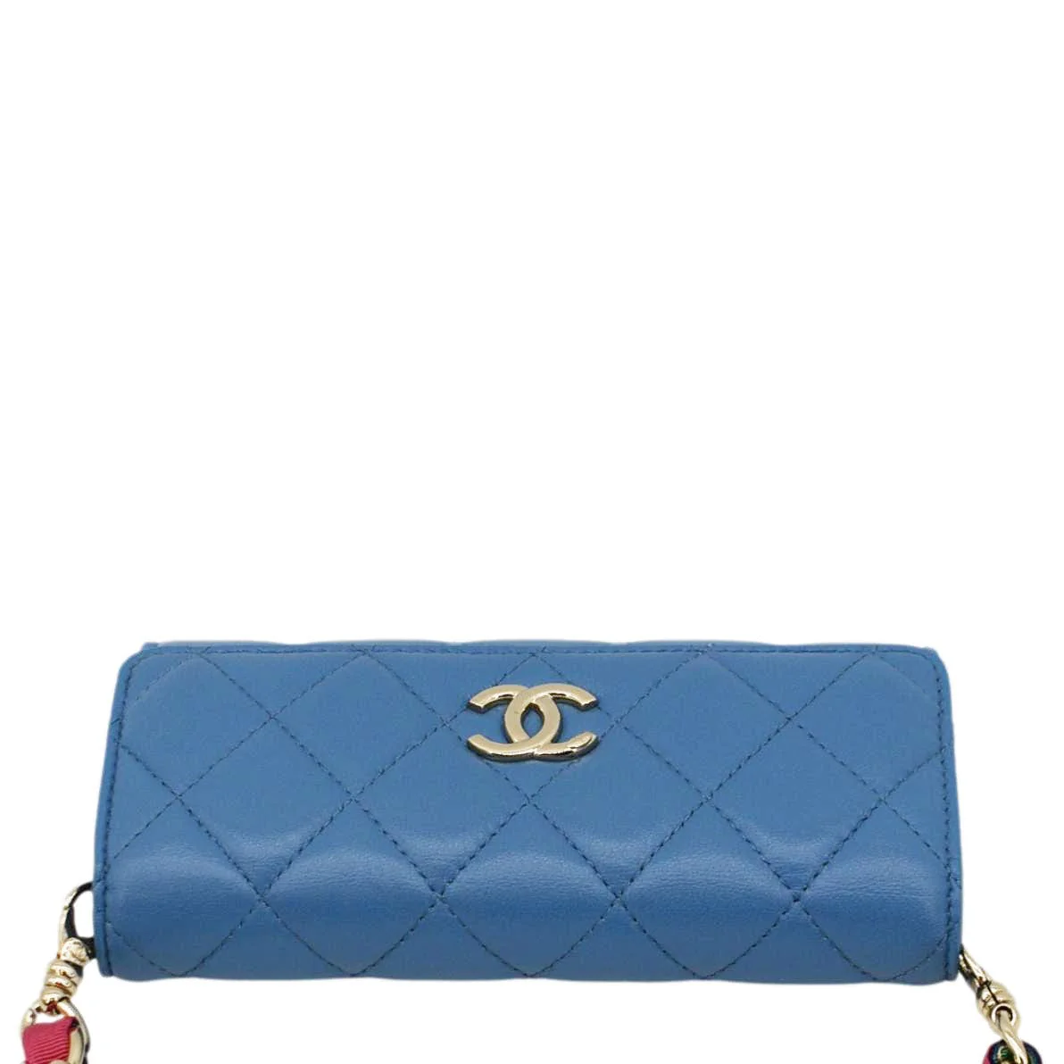CHANEL Ribbon Leather Long Clutch Crossbody Bag Blue - Image 5