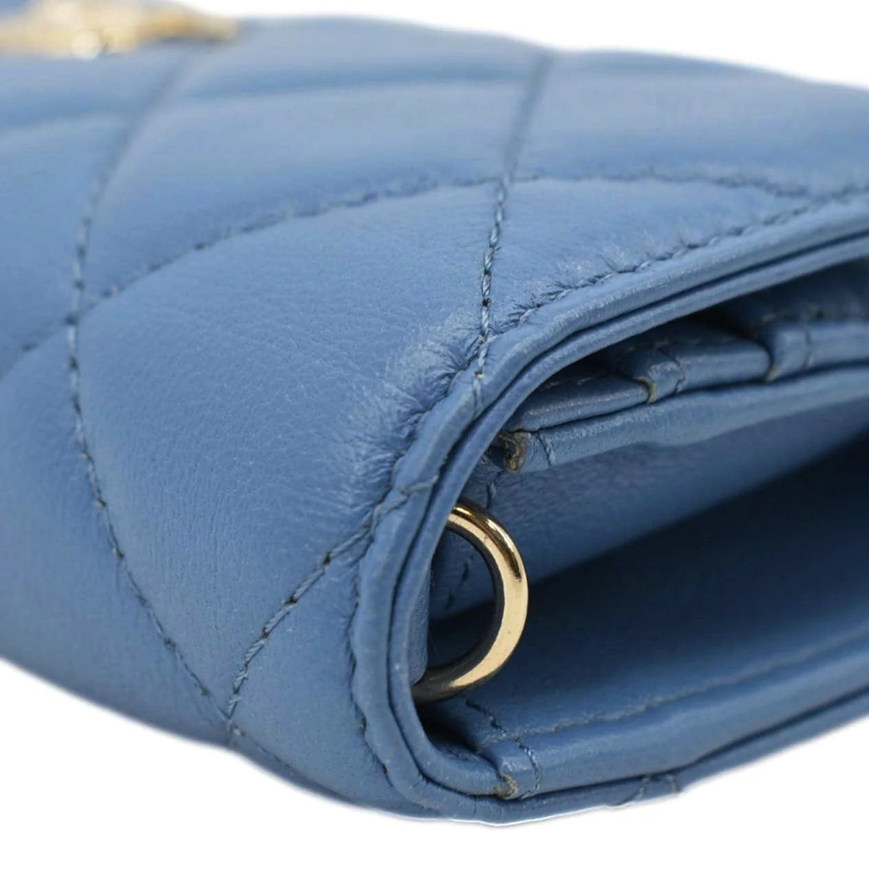 CHANEL Ribbon Leather Long Clutch Crossbody Bag Blue - Image 7