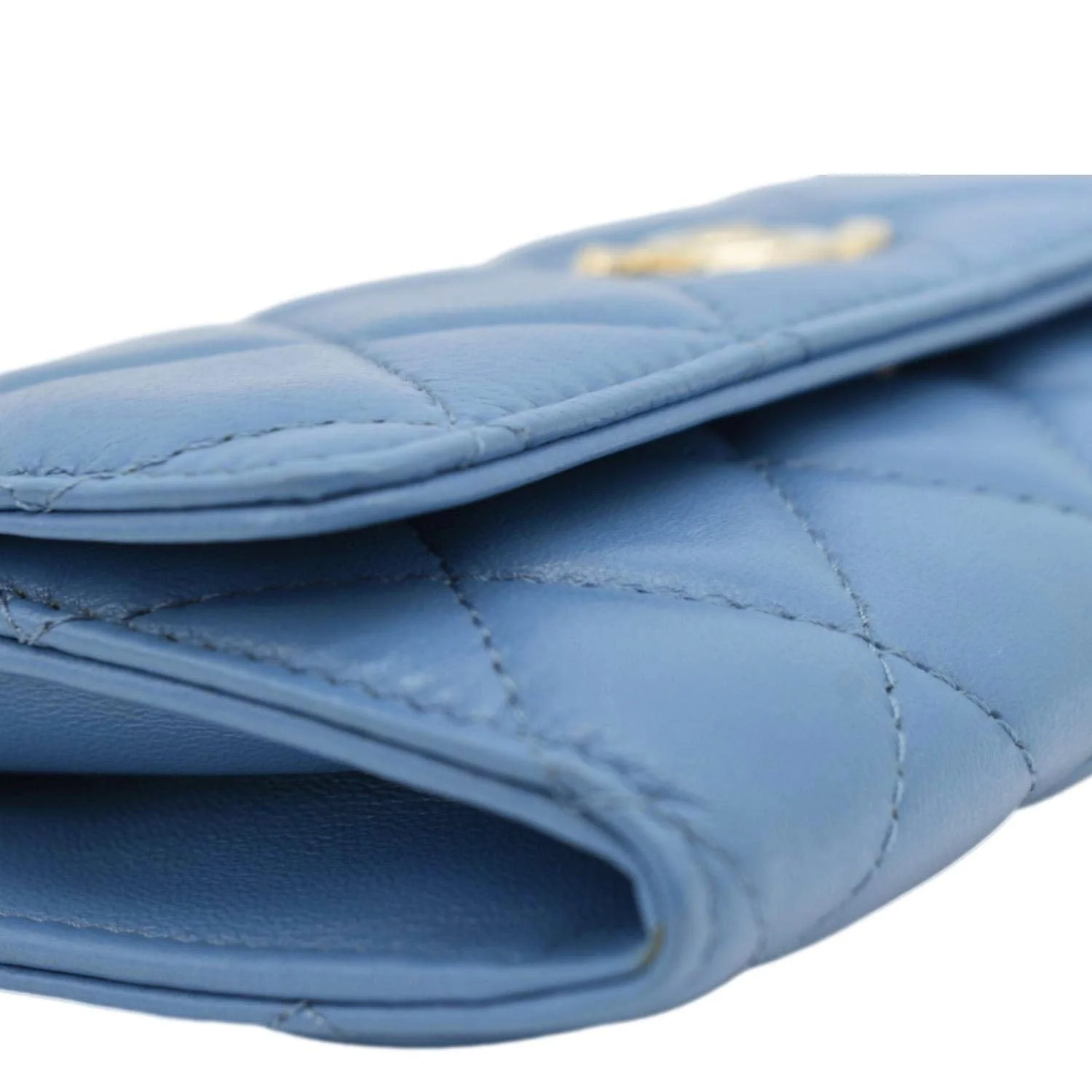 CHANEL Ribbon Leather Long Clutch Crossbody Bag Blue - Image 9