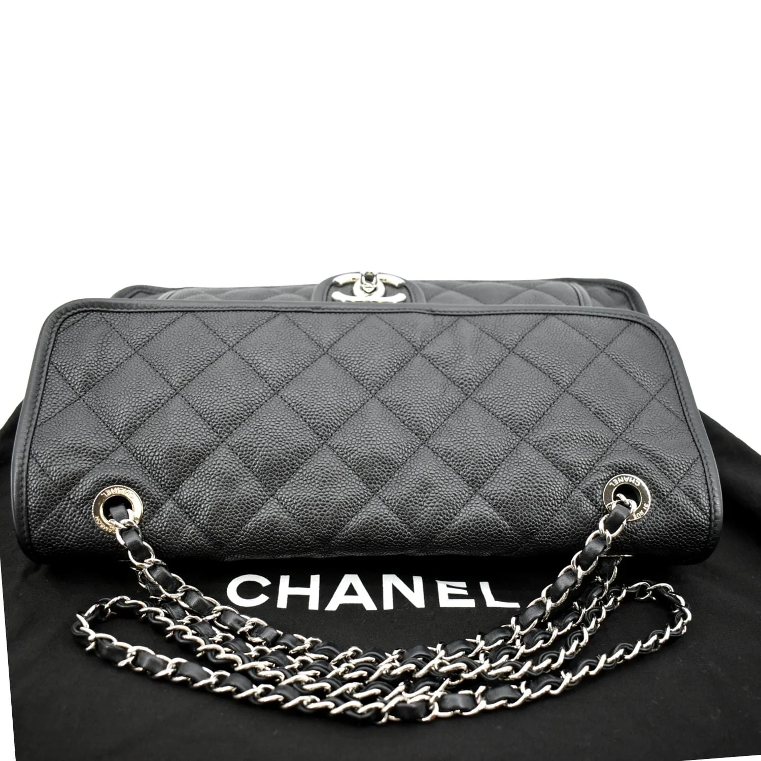 CHANEL Riviera Flap Large Quilted Caviar Leather Shoulder Bag Black - Image 4