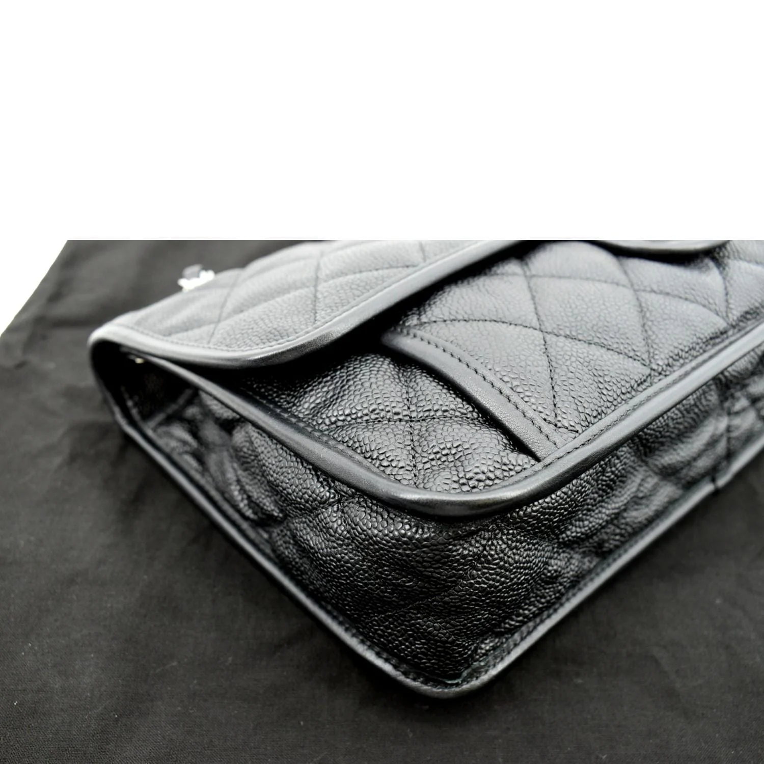 CHANEL Riviera Flap Large Quilted Caviar Leather Shoulder Bag Black - Image 8