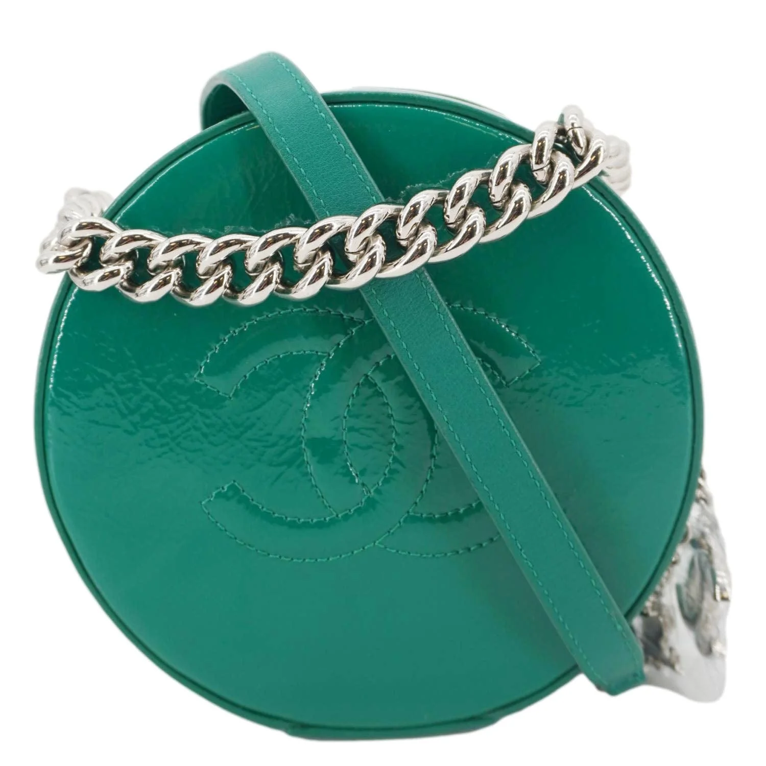 CHANEL Round as Earth Patent Leather Crossbody Bag Green - Image 3