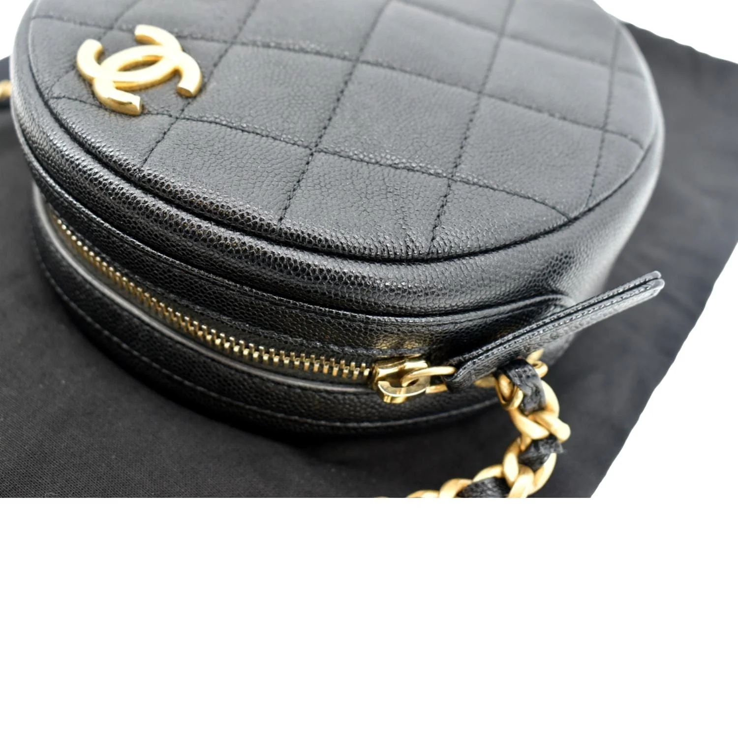 CHANEL Round Quilted Caviar Leather Clutch Crossbody Bag Black - Image 7
