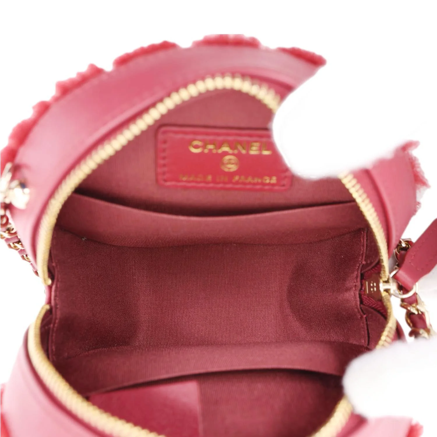 CHANEL Round Chevron Shearling Clutch With Chain Crossbody Bag Burgundy - Image 11