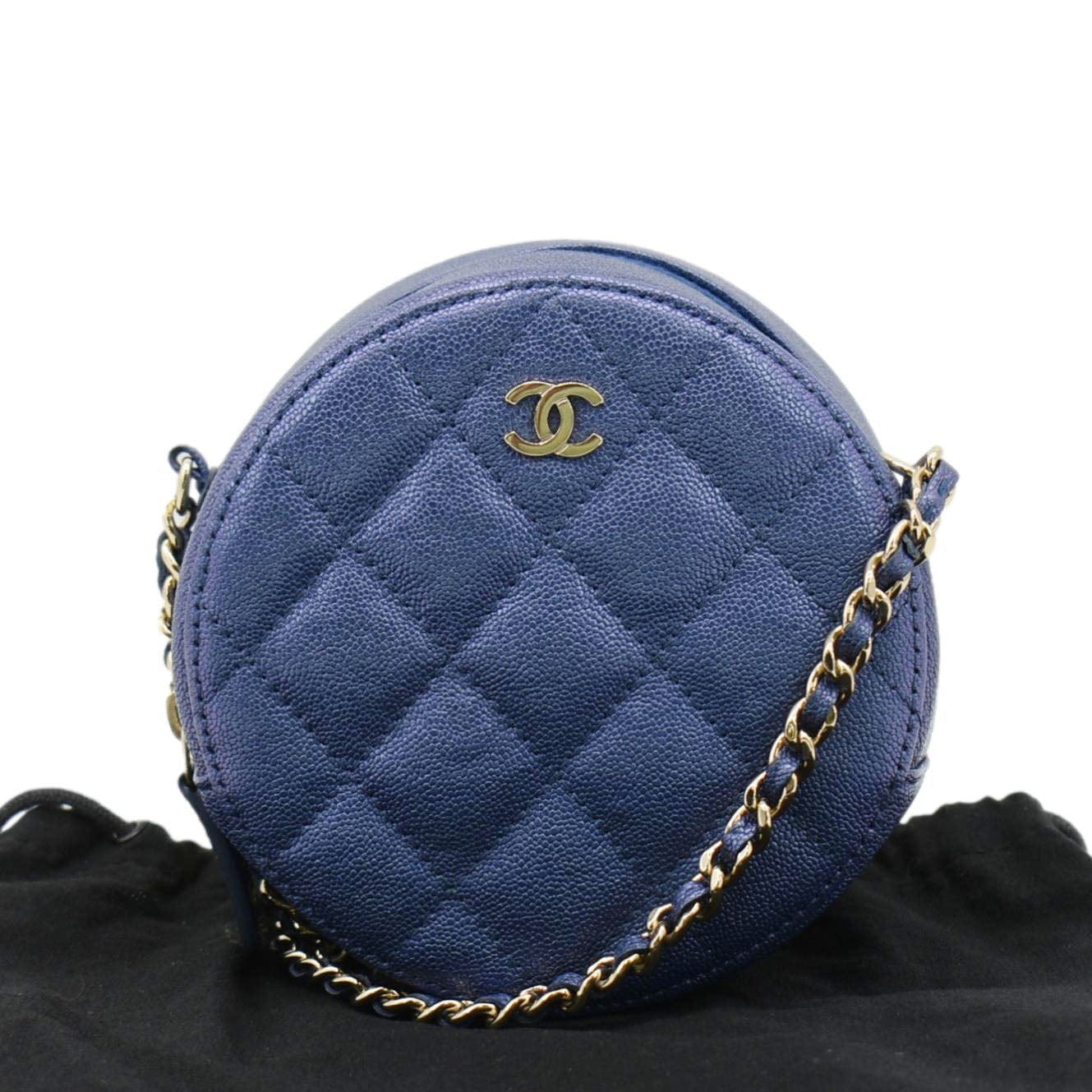CHANEL Round Clutch with Chain Mini Quilted Iridescent Caviar Leather Crossbody Bag Shiny Blue - Image 3