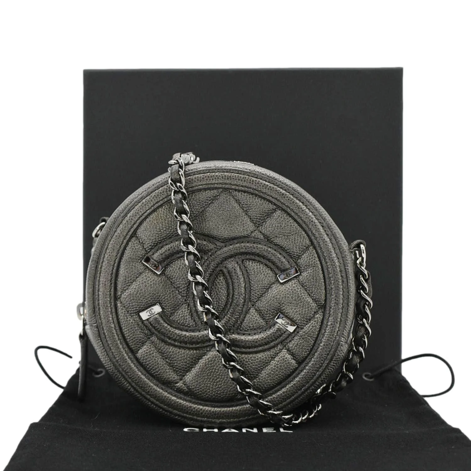 CHANEL Round Filigree Caviar Quilted Leather Crossbody Bag Black - Image 4