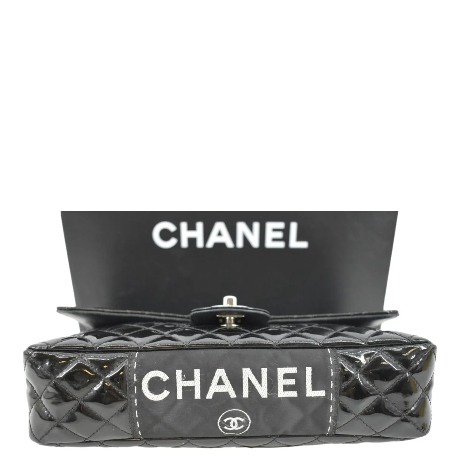CHANEL Secret Label Flap Patent Leather Shoulder Bag Black - Image 9