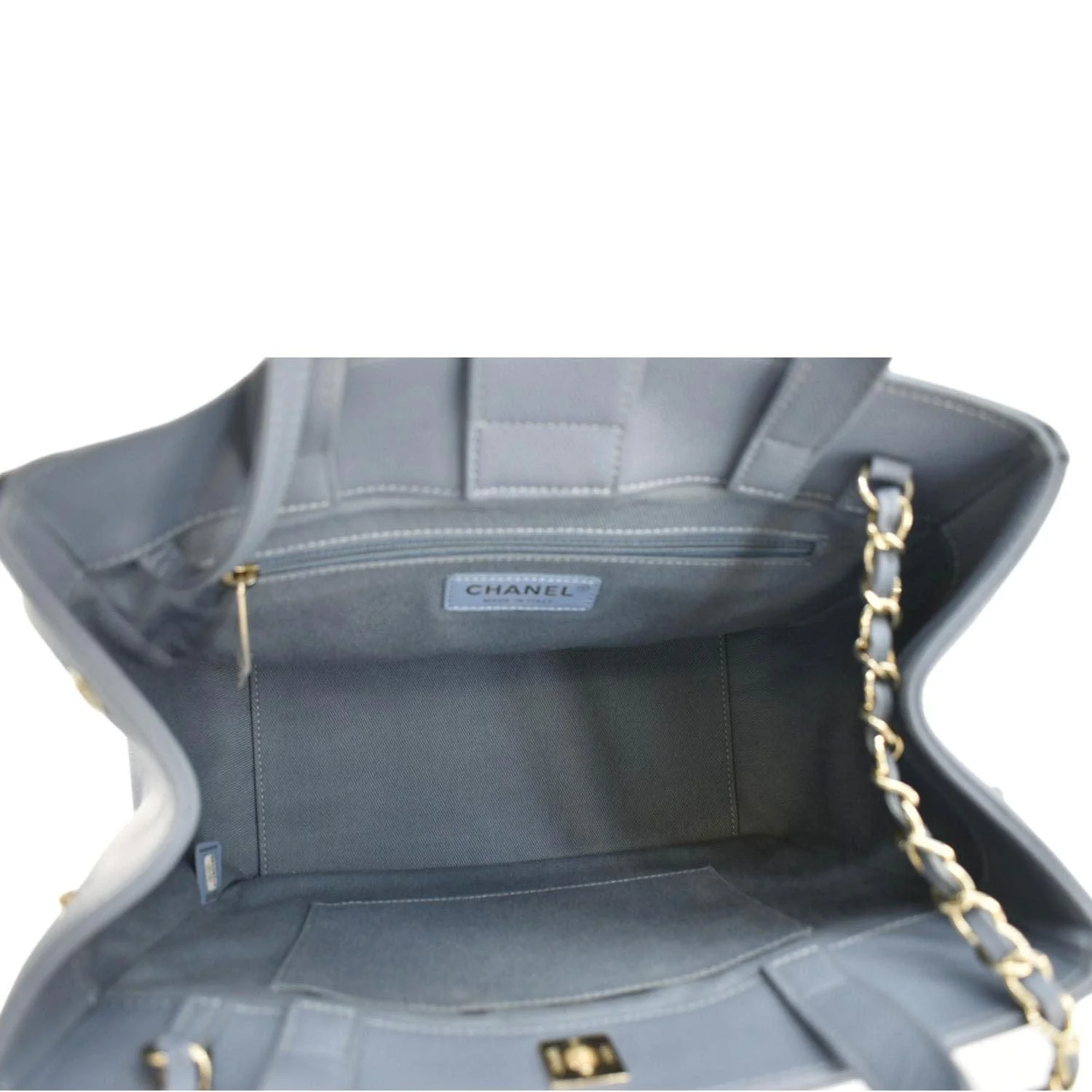 CHANEL Business Affinity Quilted Caviar Leather Shopping Tote Bag Light Blue - Image 10
