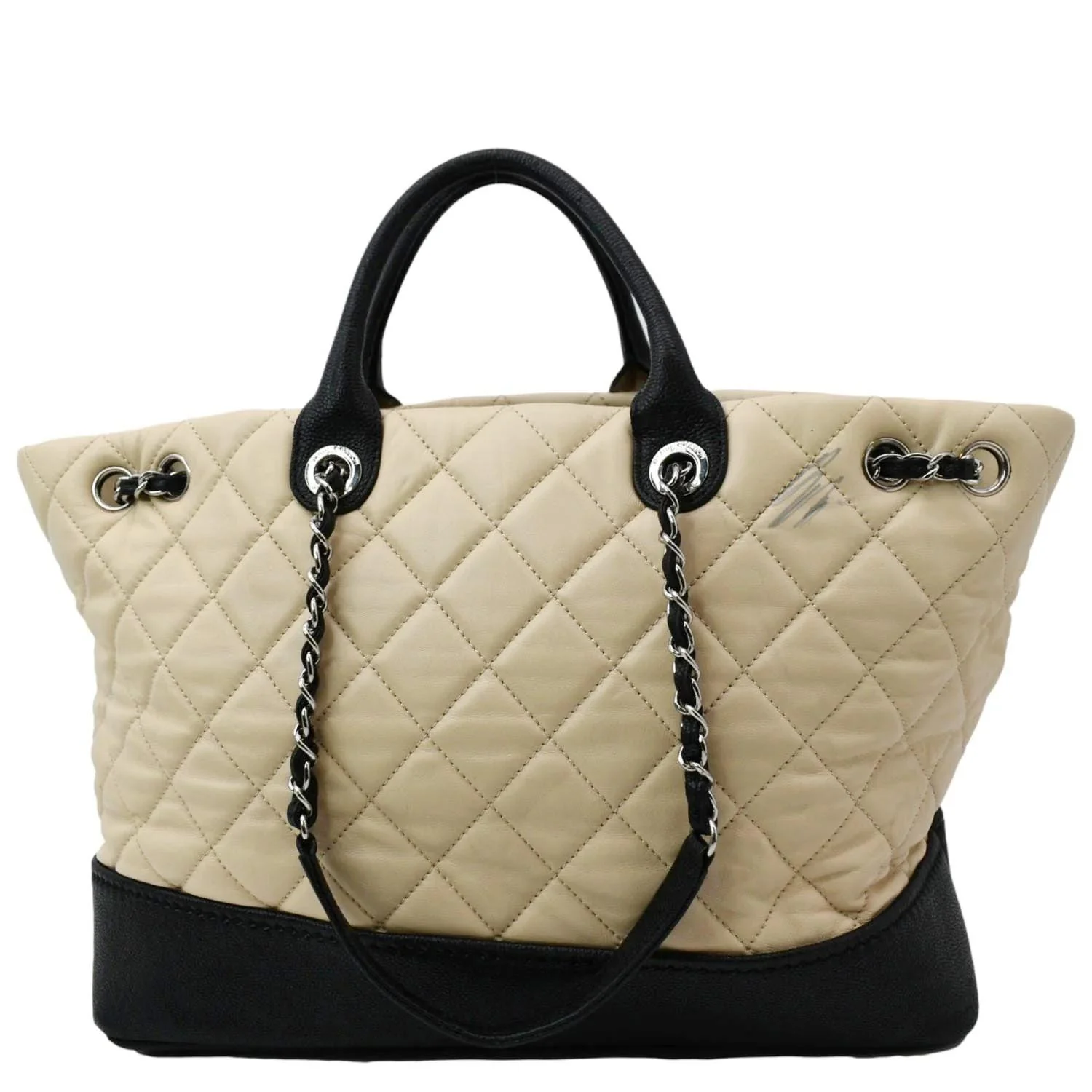 CHANEL Drawstring Large Quilted Calfskin & Caviar Shopping Tote Bag Beige - Image 3
