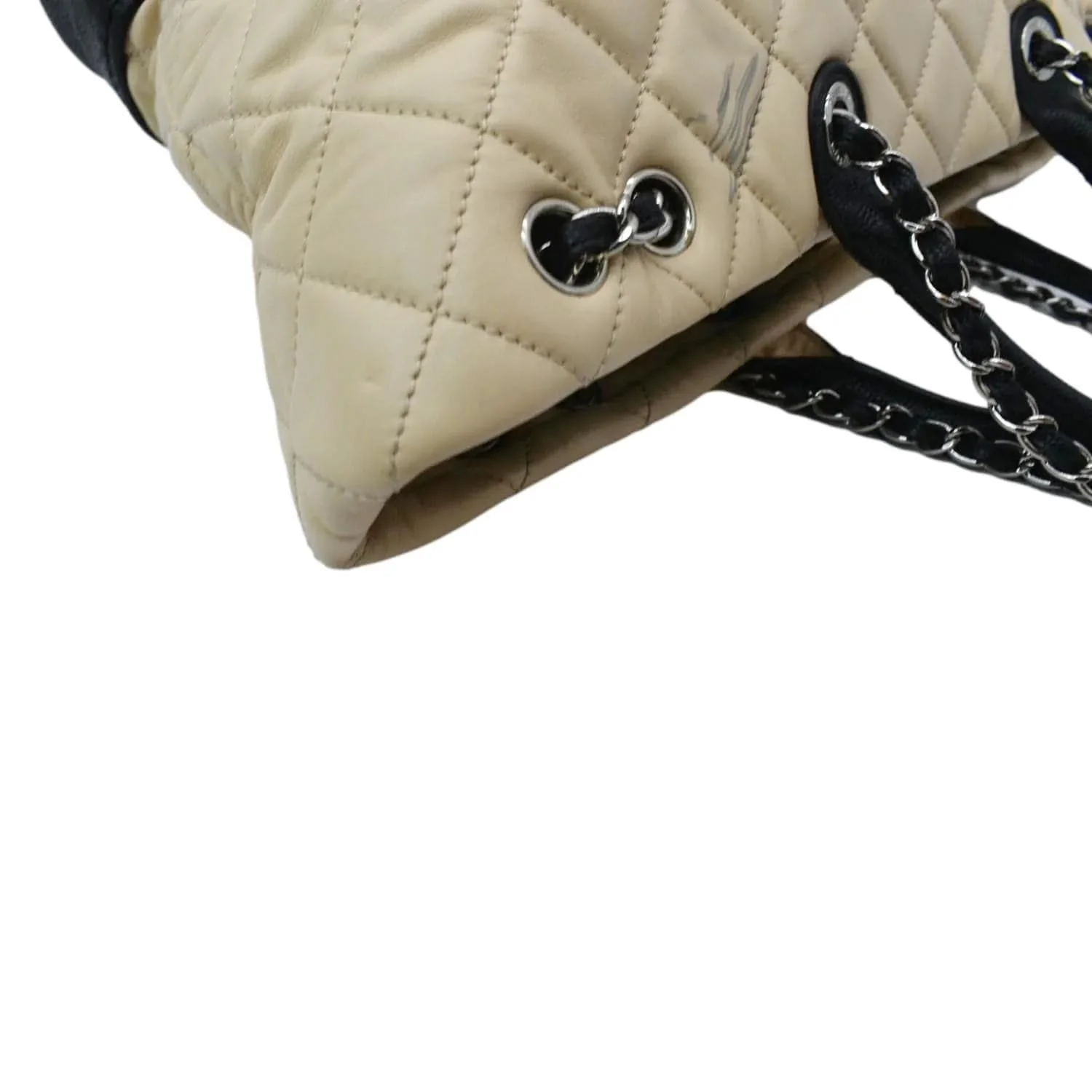 CHANEL Drawstring Large Quilted Calfskin & Caviar Shopping Tote Bag Beige - Image 6
