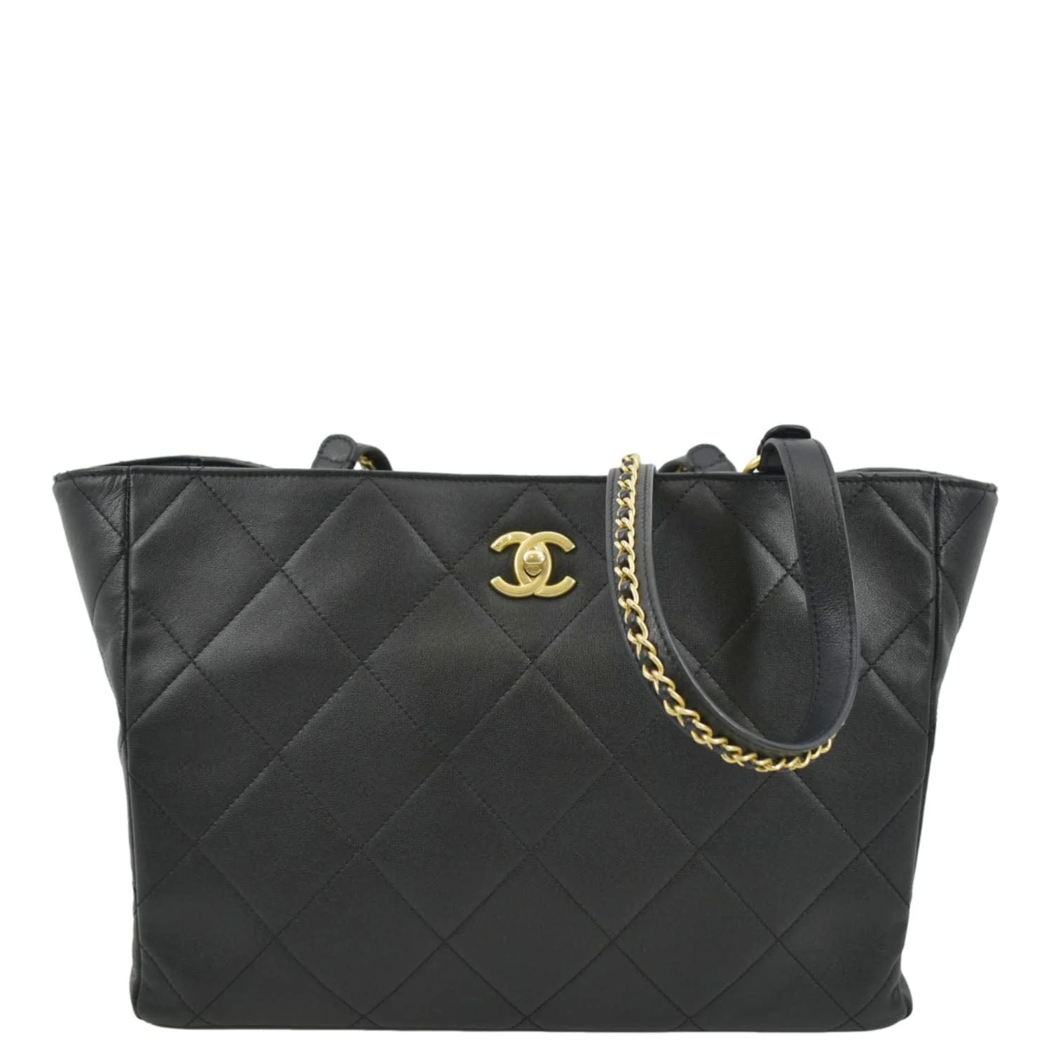 CHANEL Shopping Quilted Leather Tote Bag Black - Image 4