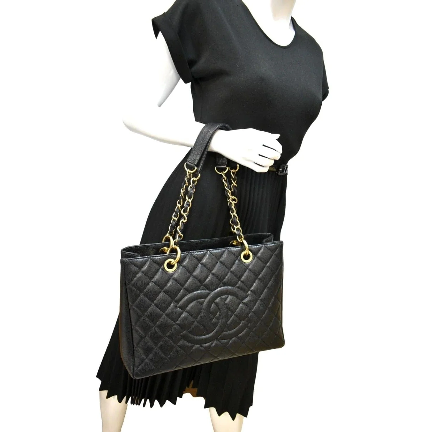 CHANEL Grand Shopping Caviar Leather GST Tote Bag Black - Image 2