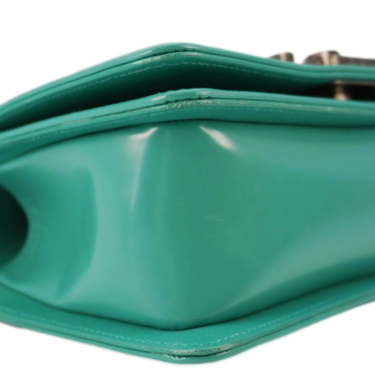 CHANEL Boy Small Patent Leather Shoulder Bag Turquoise - Image 9
