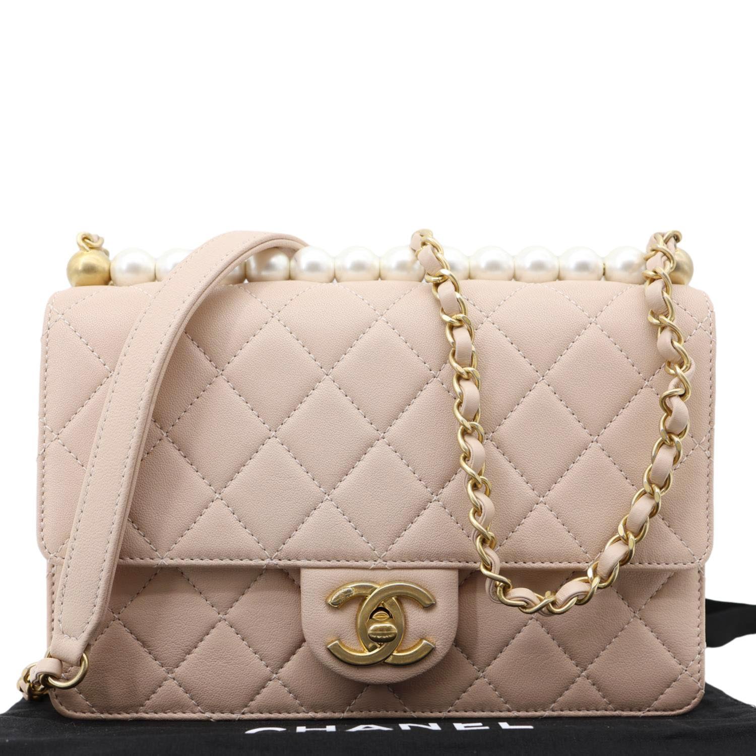 CHANEL Chic Pearls Flap Small Quilted Leather Shoulder Bag Beige - Image 3