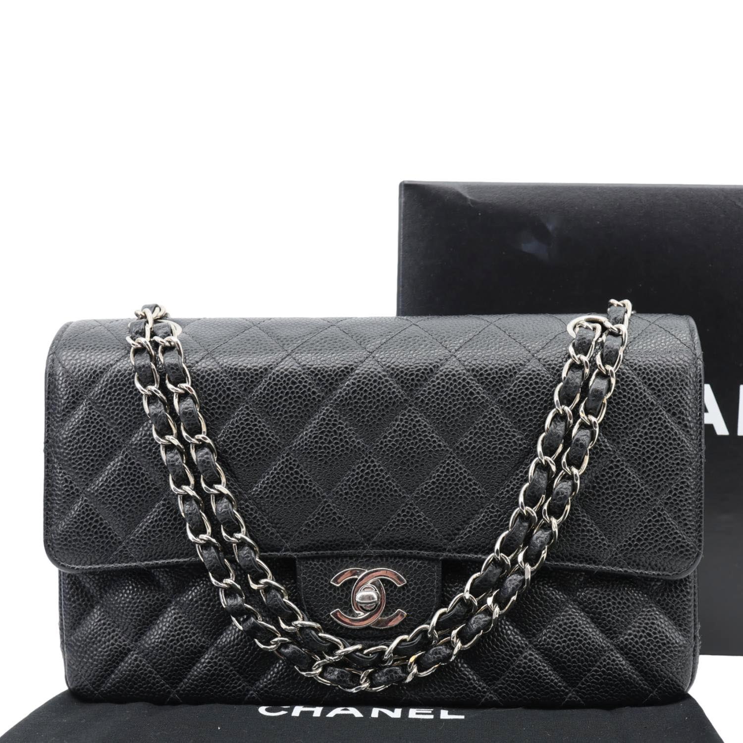 CHANEL Small Classic Flap Quilted Caviar Leather Shoulder Bag Black - Image 3