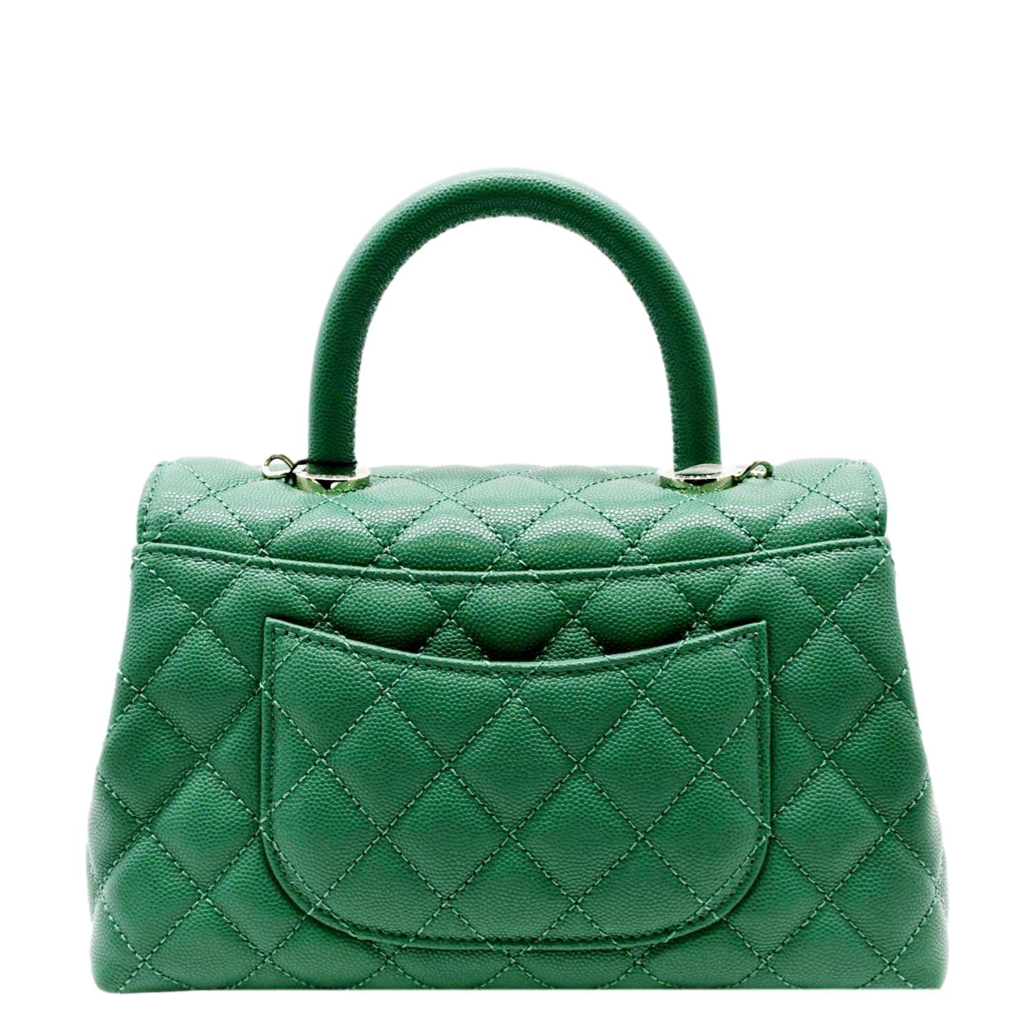 CHANEL Coco Mini Top Handle Caviar Leather Shoulder Bag Green - Image 3