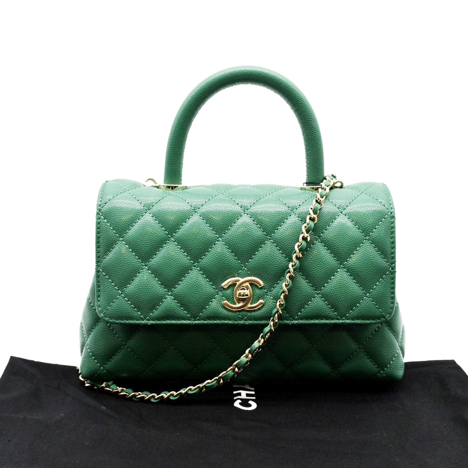 CHANEL Coco Mini Top Handle Caviar Leather Shoulder Bag Green - Image 4