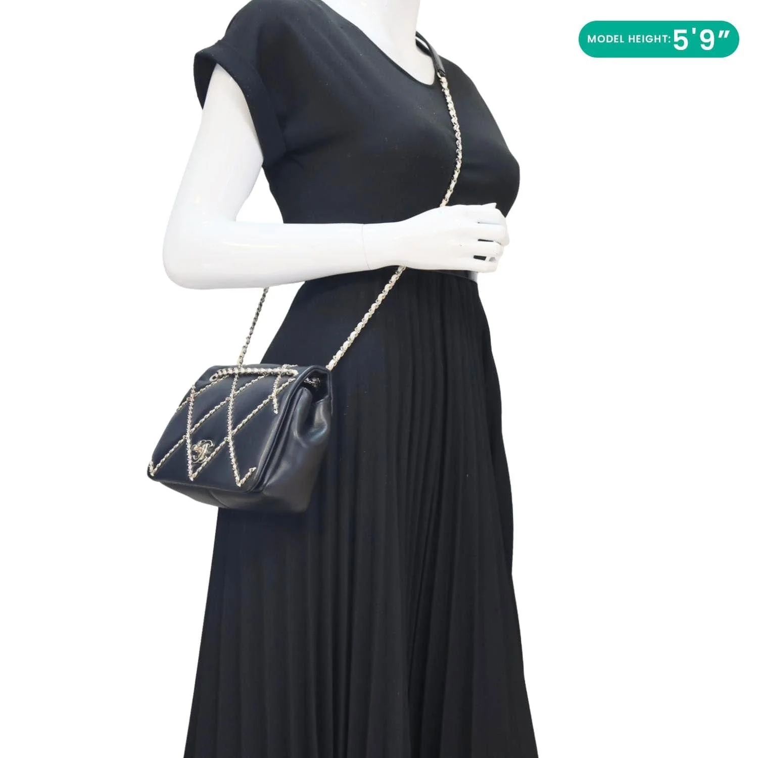 CHANEL Entwined Flap Small Lambskin Leather Chain Crossbody Black - Image 2