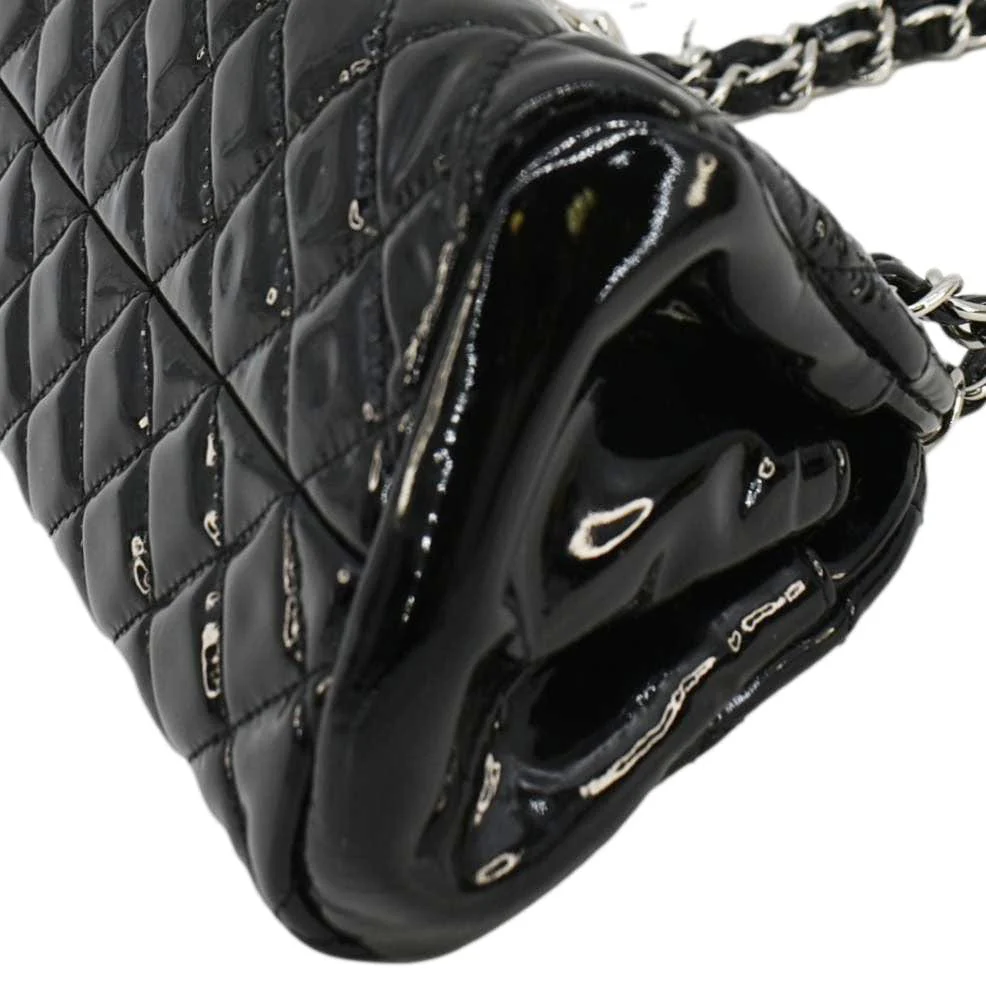 CHANEL Just Mademoiselle Bowling Small Quilted Patent Leather Shoulder Bag Black - Image 6
